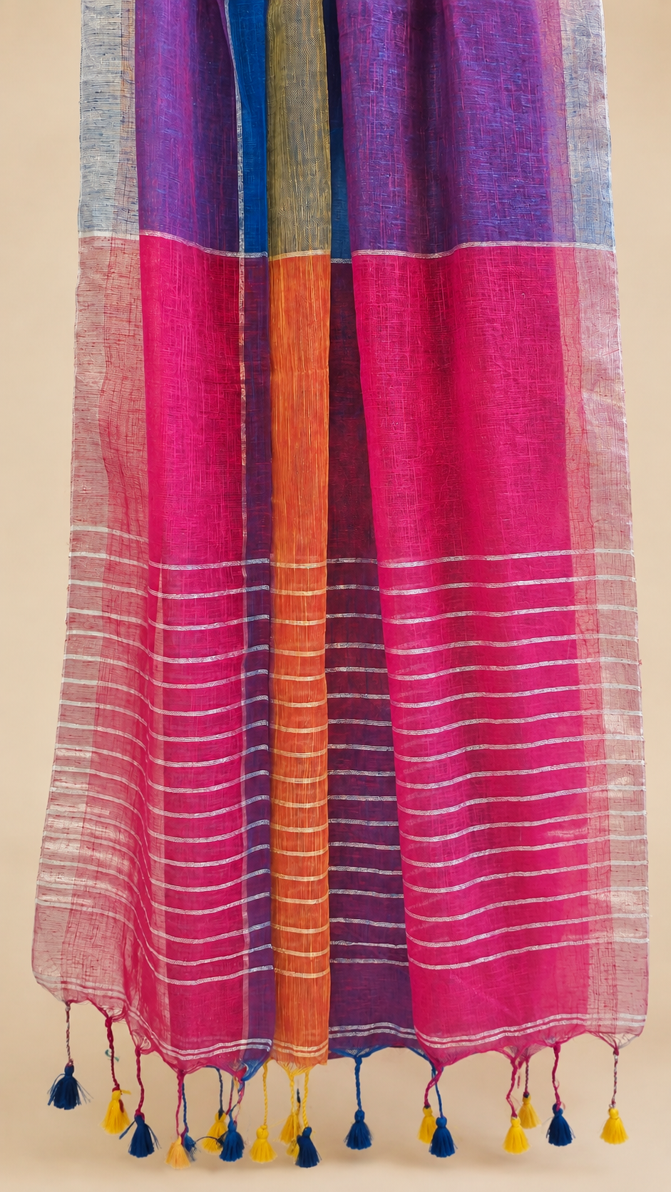 Blue Pink Purple yellow Linen saree