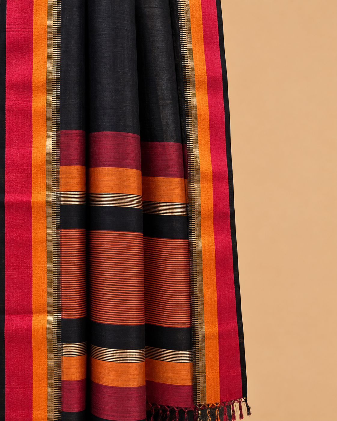 Black Cotton Silk Saree Maheswari Saree