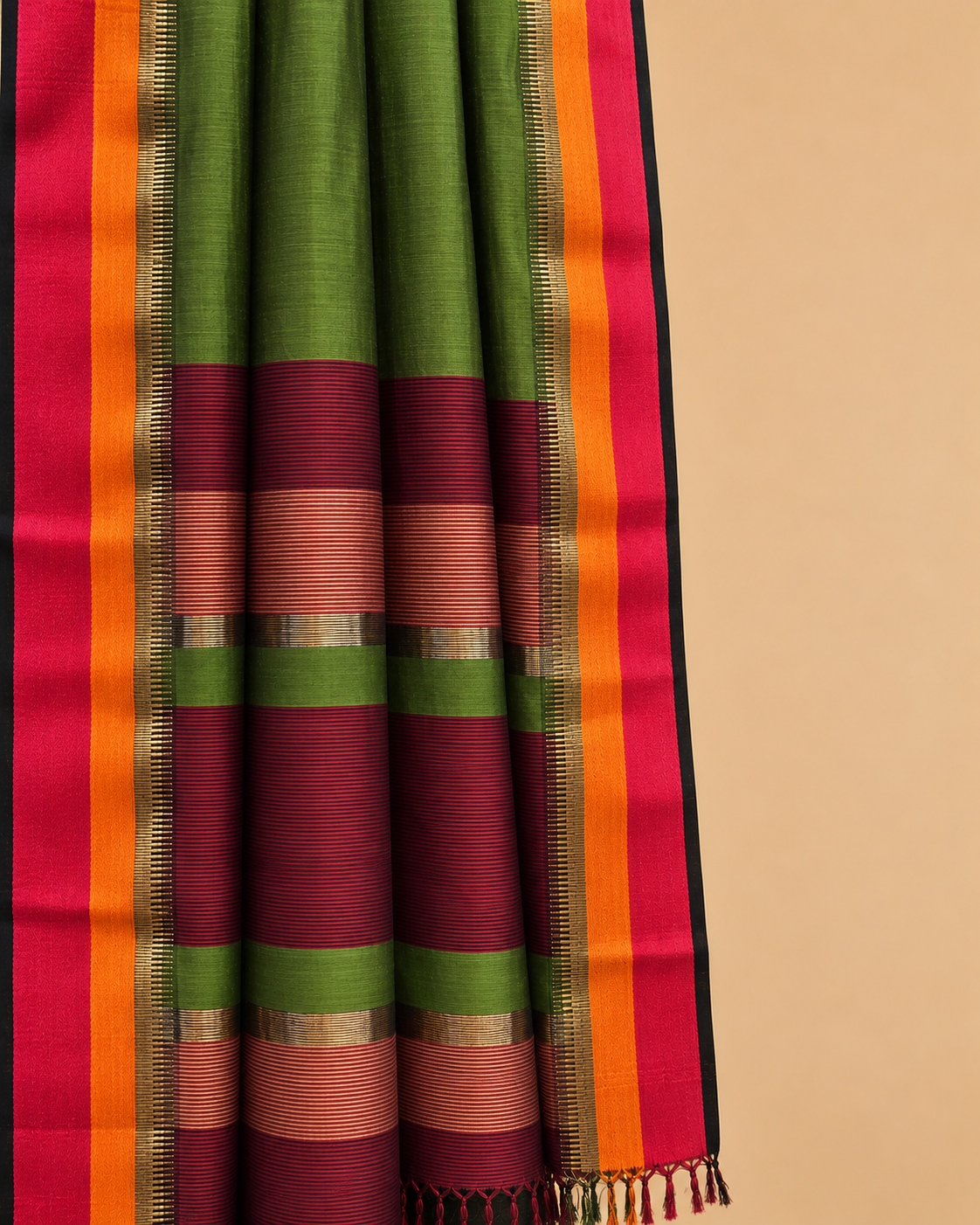 Pista Green Cotton Silk Maheswari Saree