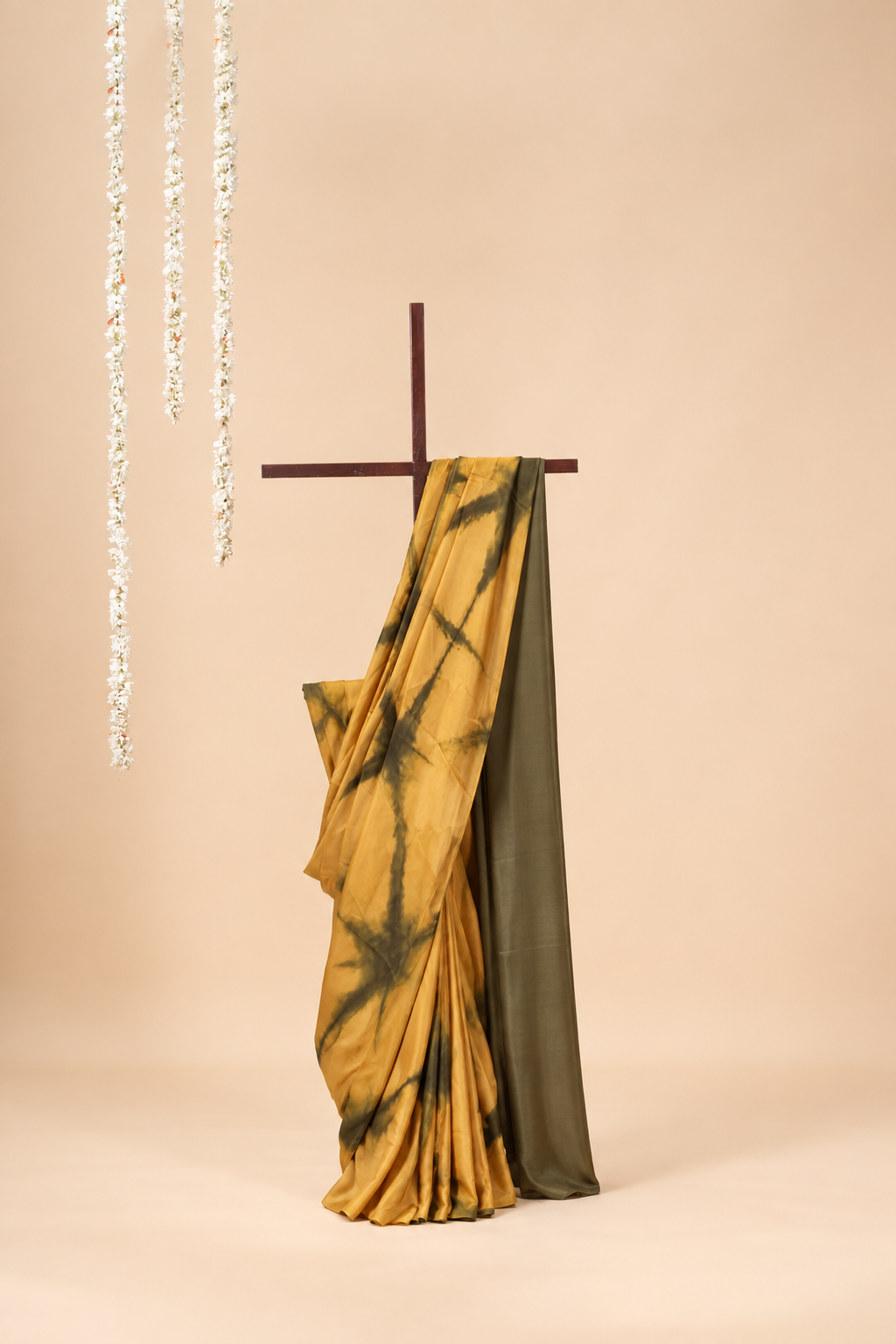Mustard and olive green modal Silk with Shibori