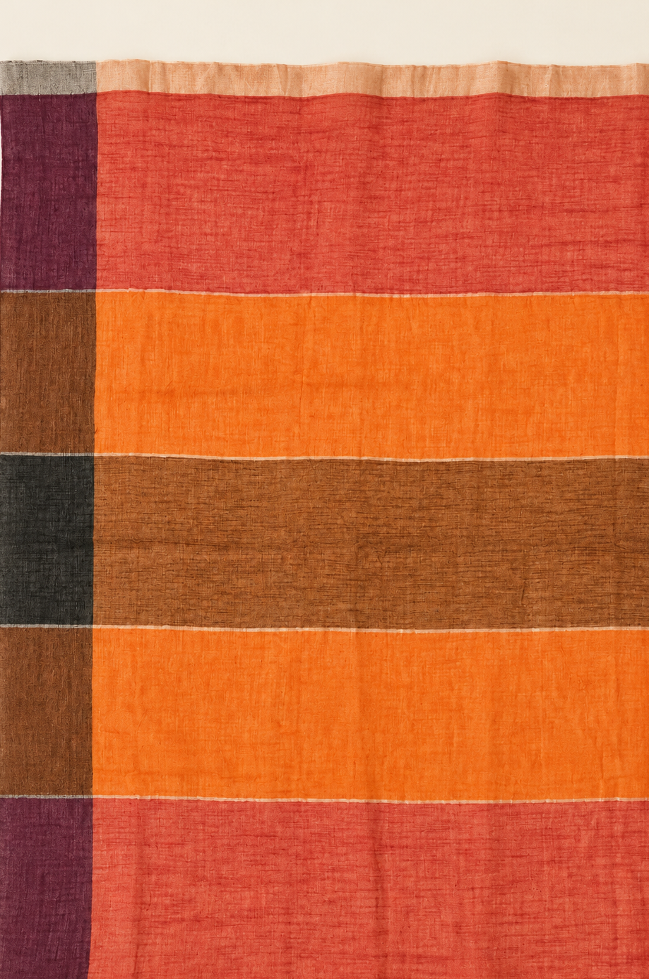 Pink Orange Brown Block Linen by linen Saree