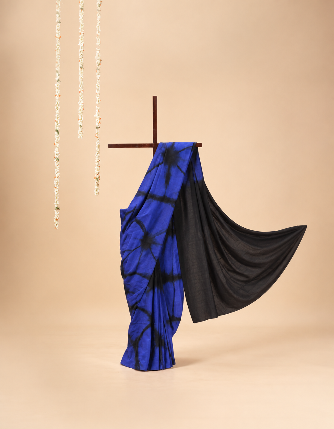 purplish blue and black modal Silk with Shibori