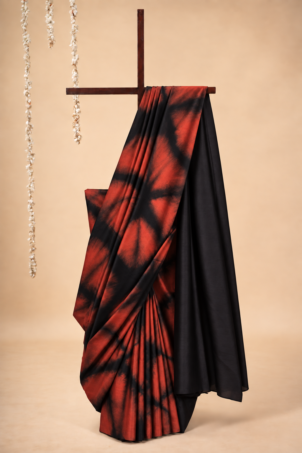 Rust and Black  modal Silk with Shibori