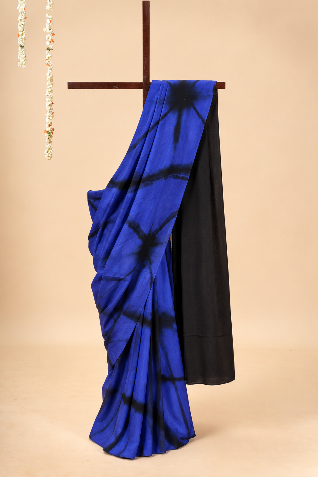 purplish blue and black modal Silk with Shibori
