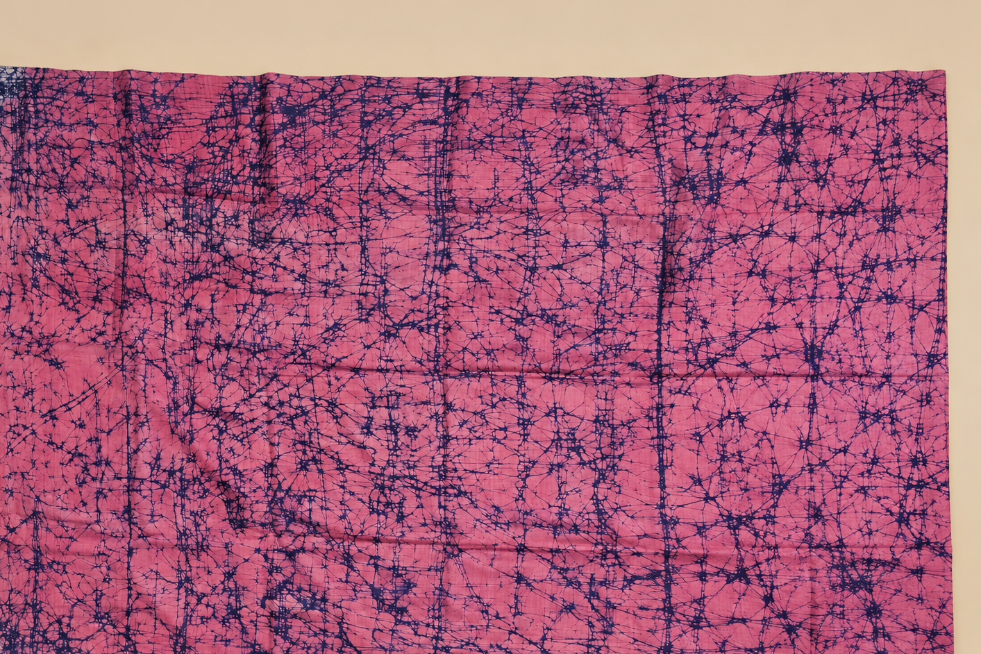 Midnight blue with moss green, pink, violet and orange Handpainted Abstract Batik art on silk