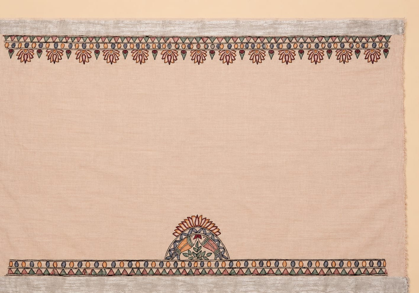 Orange Handpainted Madhubani on Linen