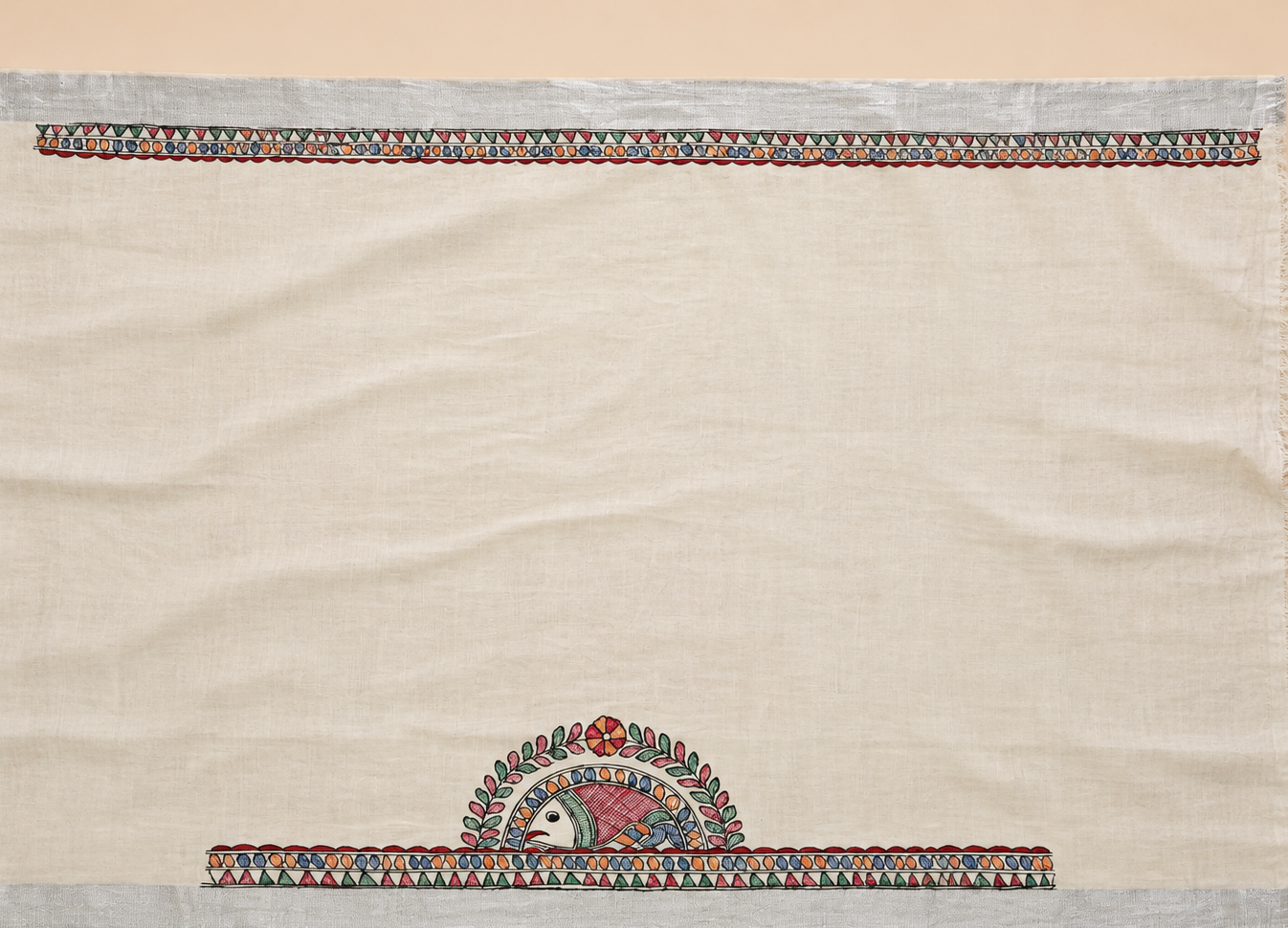 White Handpainted Madhubani on Linen