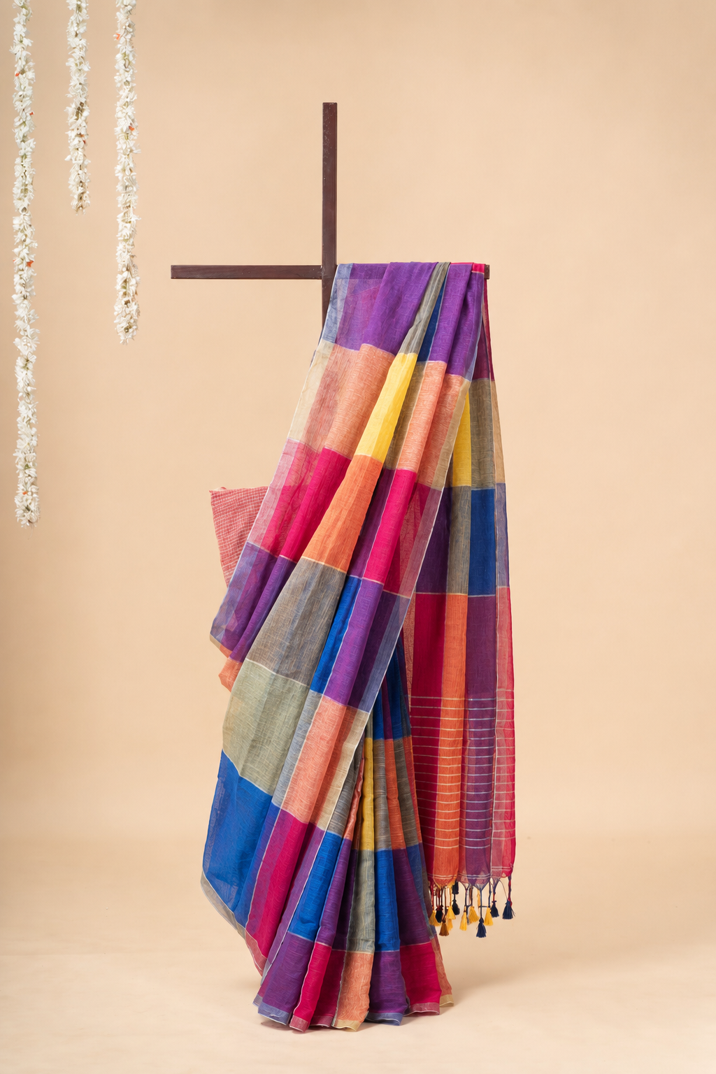 Blue Pink Purple yellow Linen saree