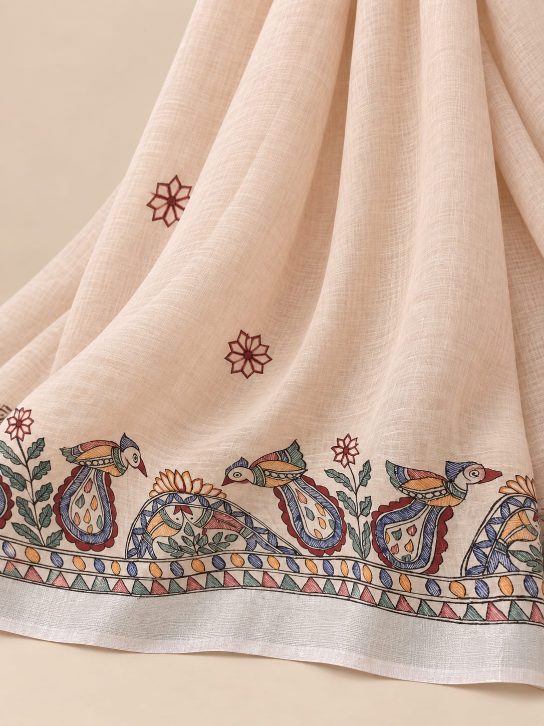 Orange Handpainted Madhubani on Linen