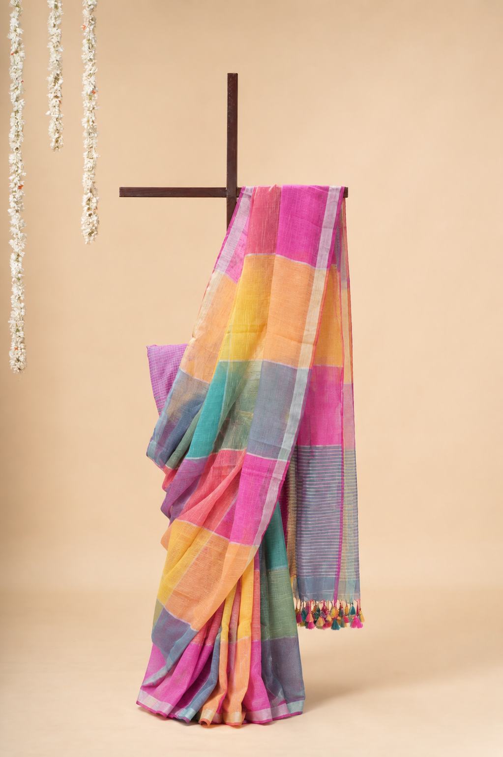 Bubblegum colour Linen by Line Saree