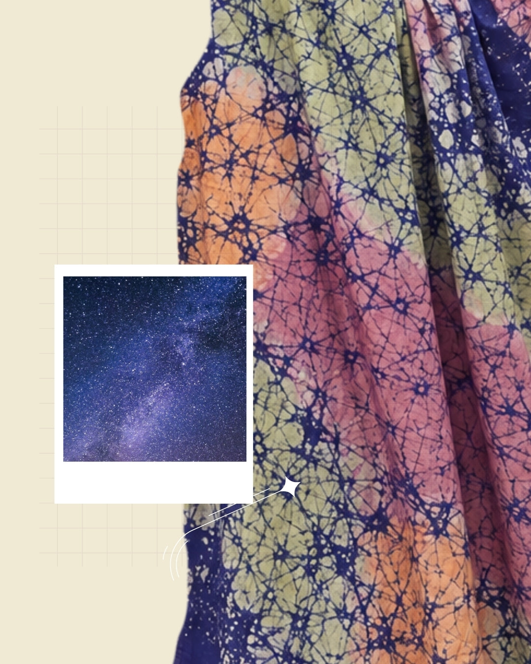 Midnight blue with moss green, pink, violet and orange Handpainted Abstract Batik art on silk