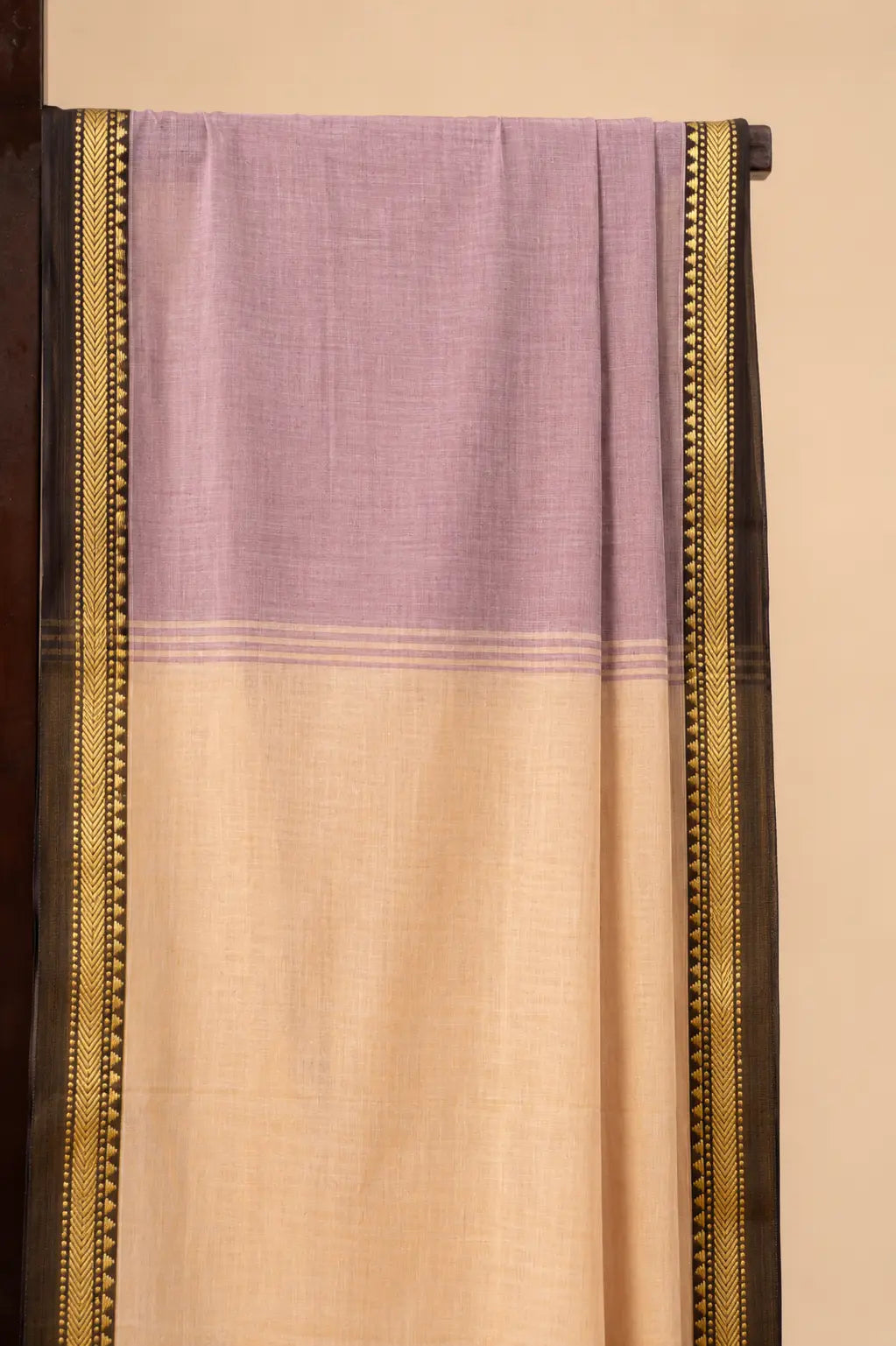 Dusty mauve Narayanpet Handloom Cotton Saree with Thin Border