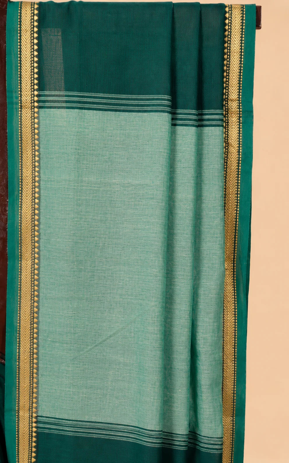 Teal Green Narayanpet Handloom Cotton Saree with Thin Border