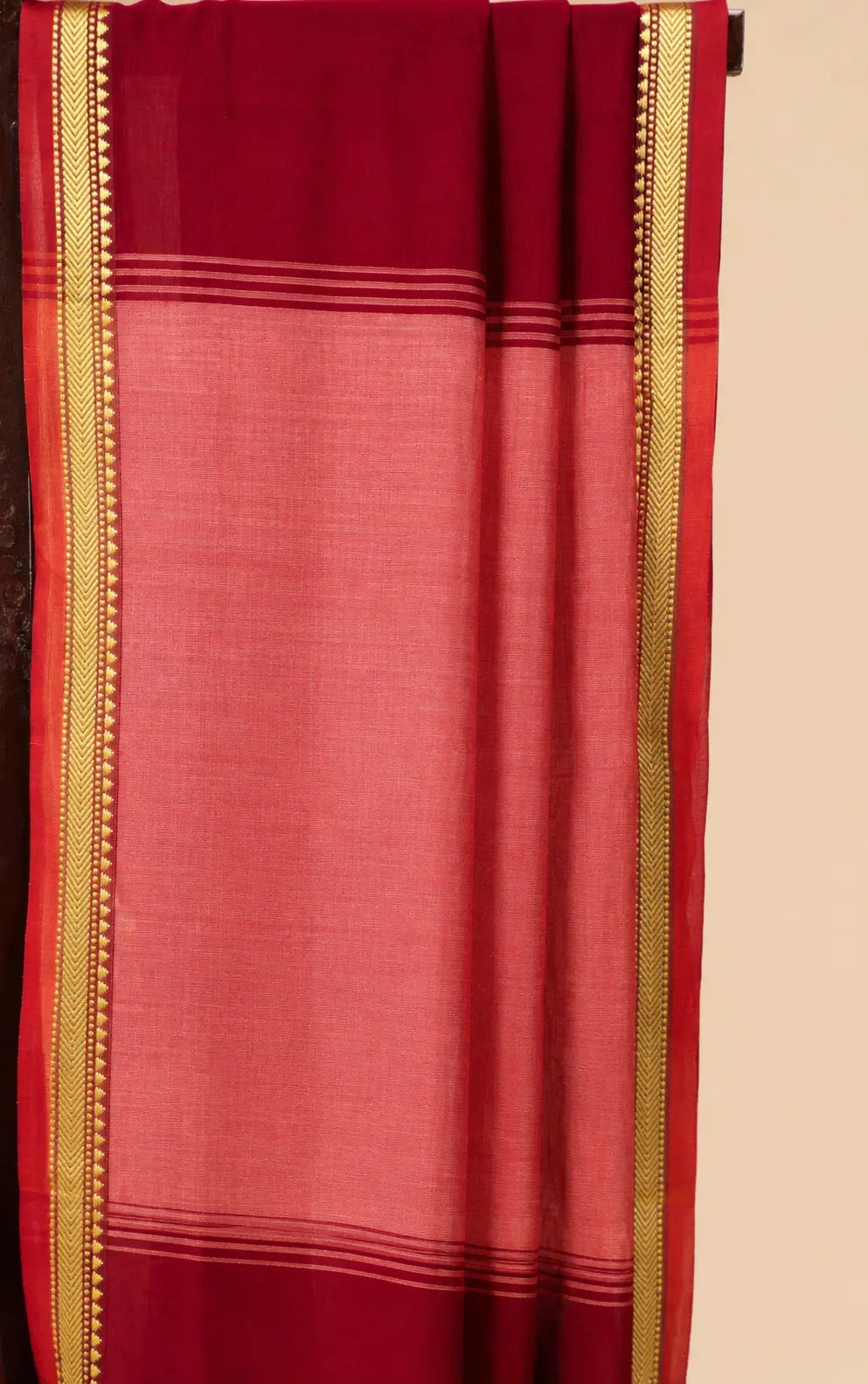 Red Narayanpet Handloom Cotton Saree with Thin Border