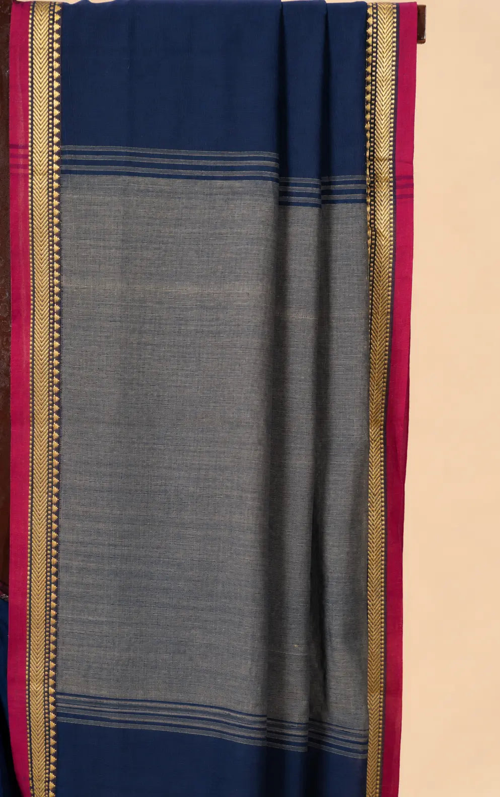Indigo Narayanpet Handloom Cotton Saree with Thin Border