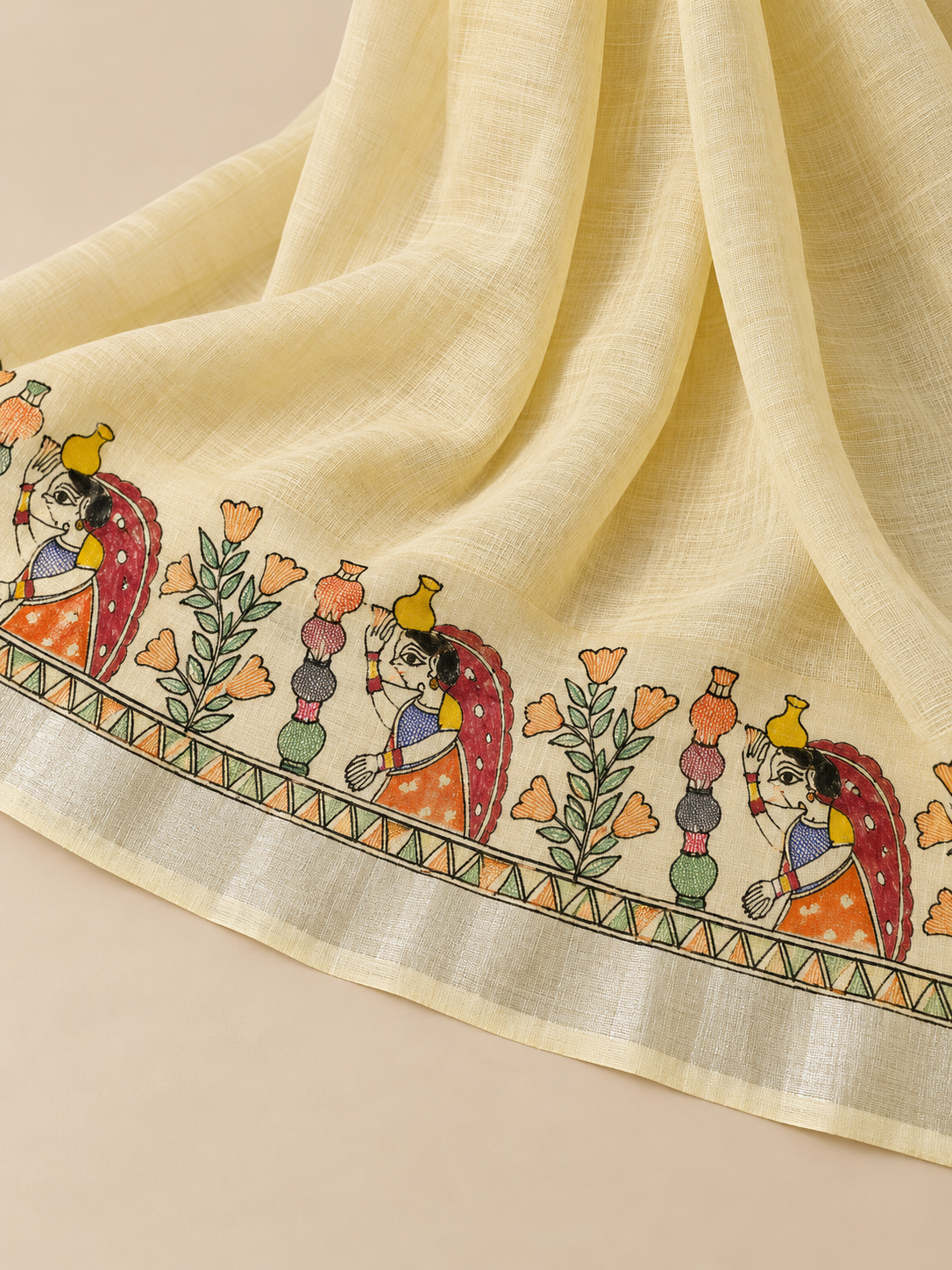 yellow Handpainted Madhubani on Linen