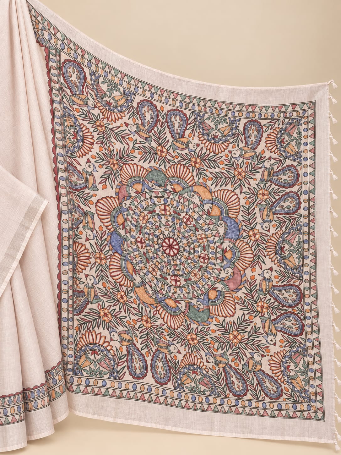 Orange Handpainted Madhubani on Linen