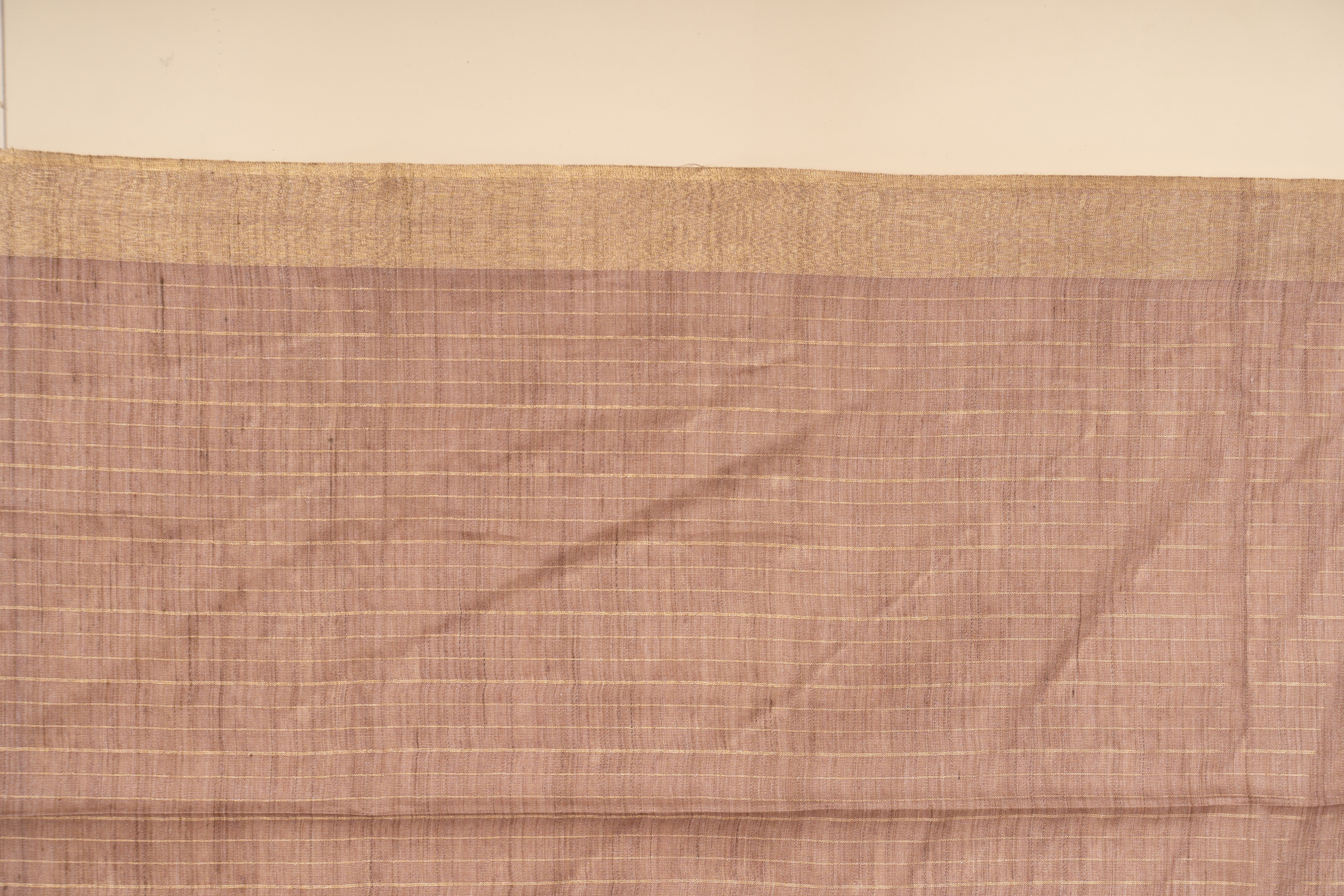 Brown Check Patterned Semi Tussar Silk Saree With Golden Zari