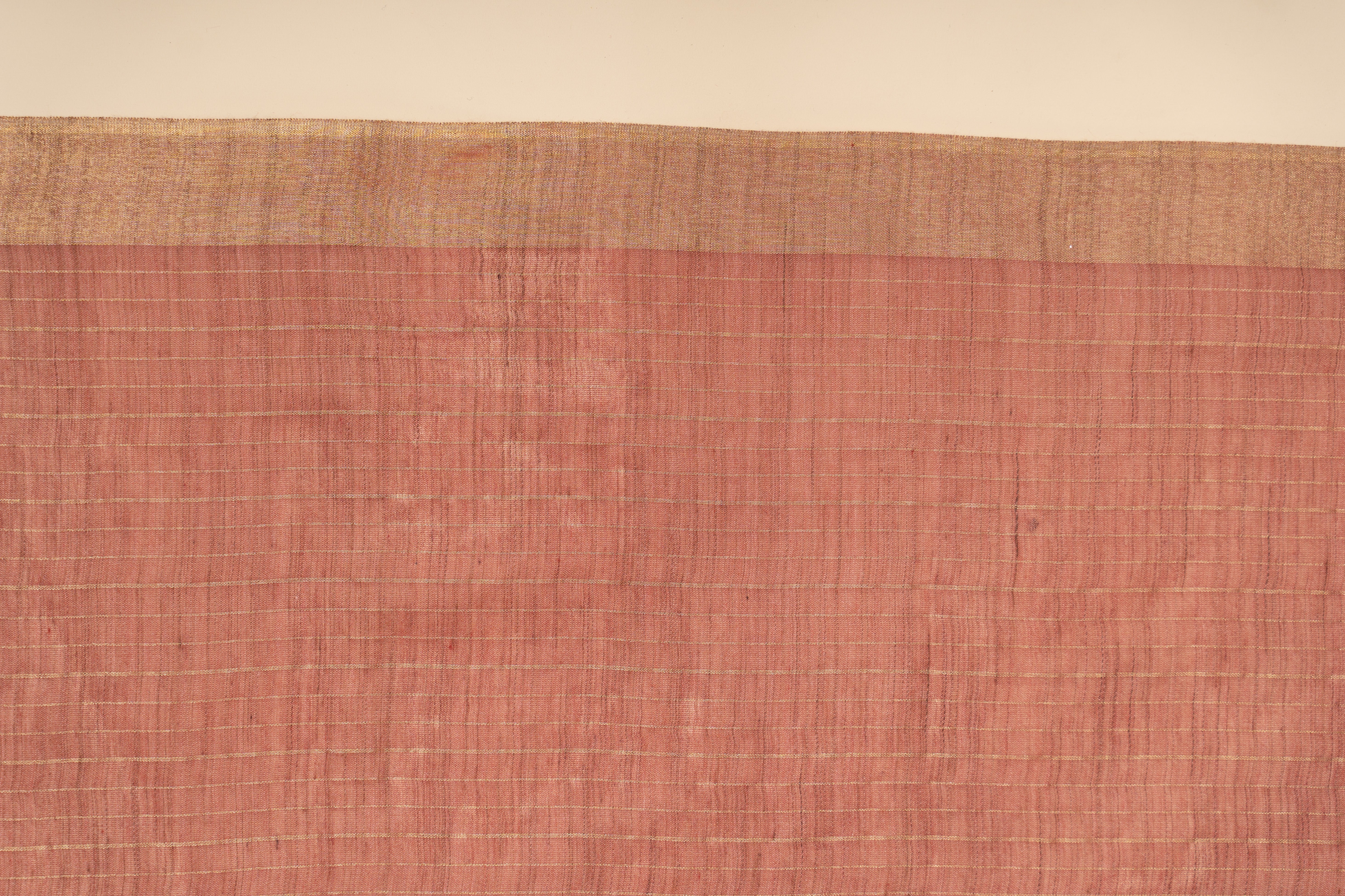 Orange Check Patterned Semi Tussar Silk Saree With Golden Zari