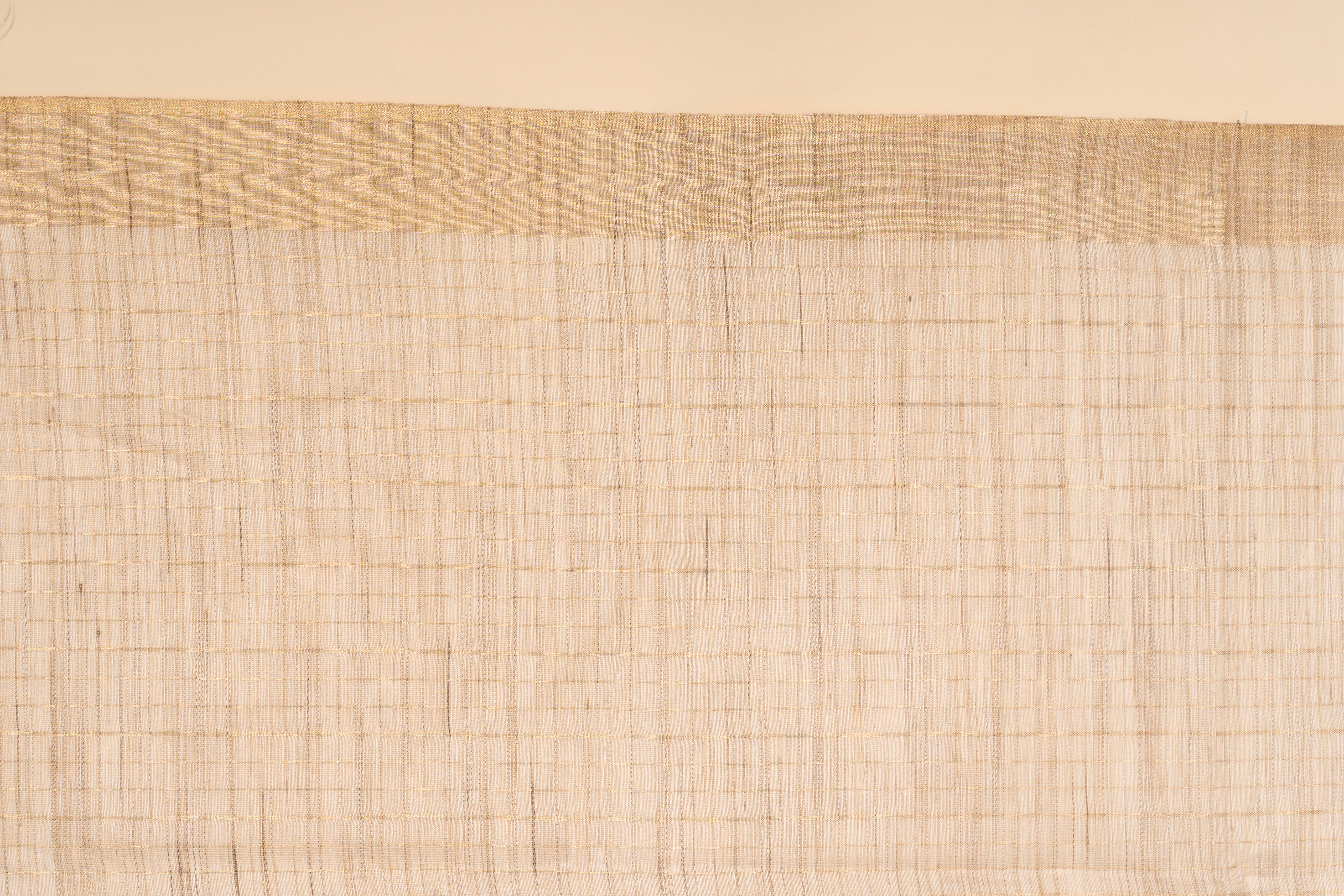 Beige Check Patterned Semi Tussar Silk Saree With Golden Zari