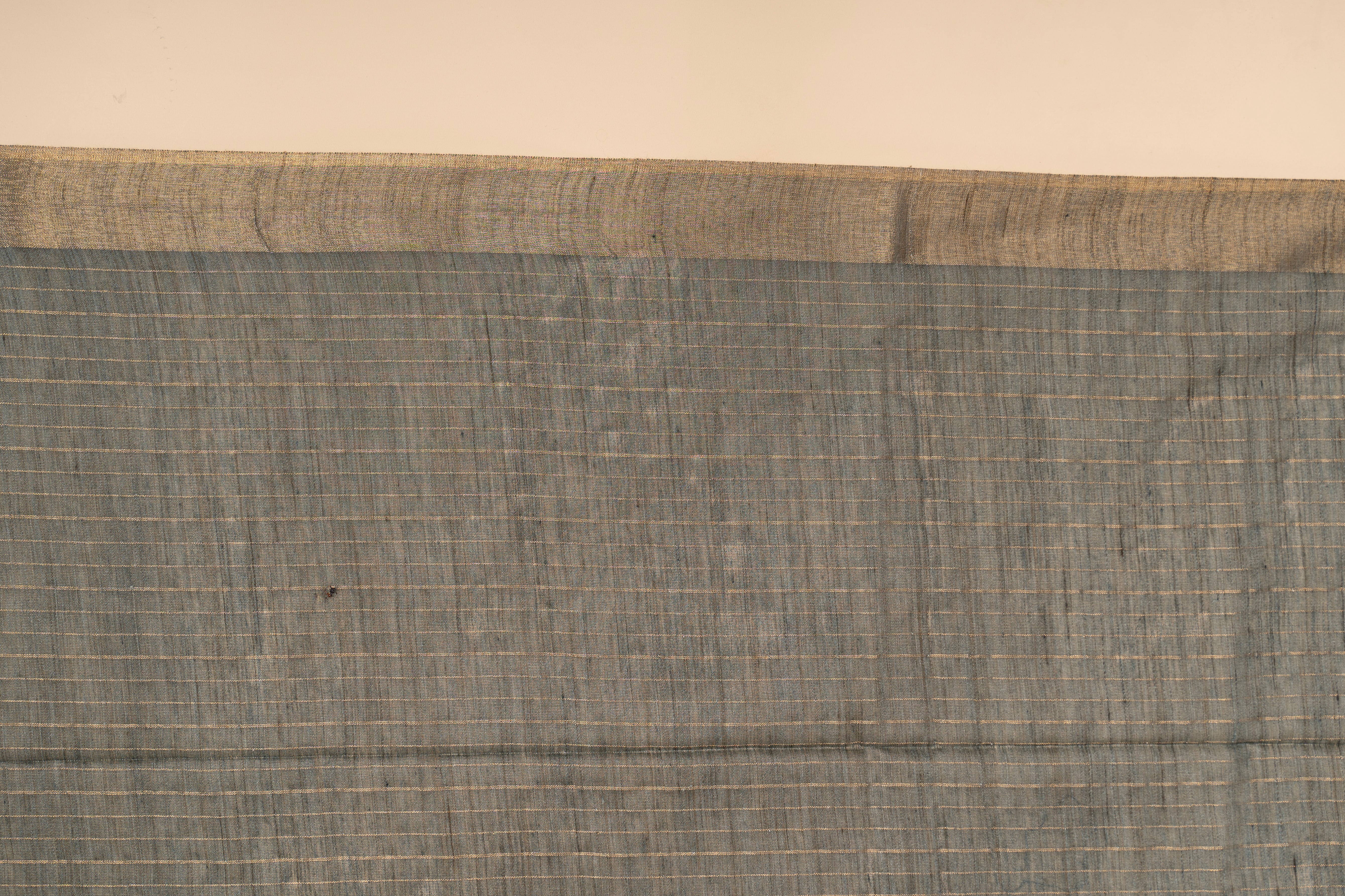 Charcol Grey Check Patterned Semi Tussar Silk Saree With Golden Zari