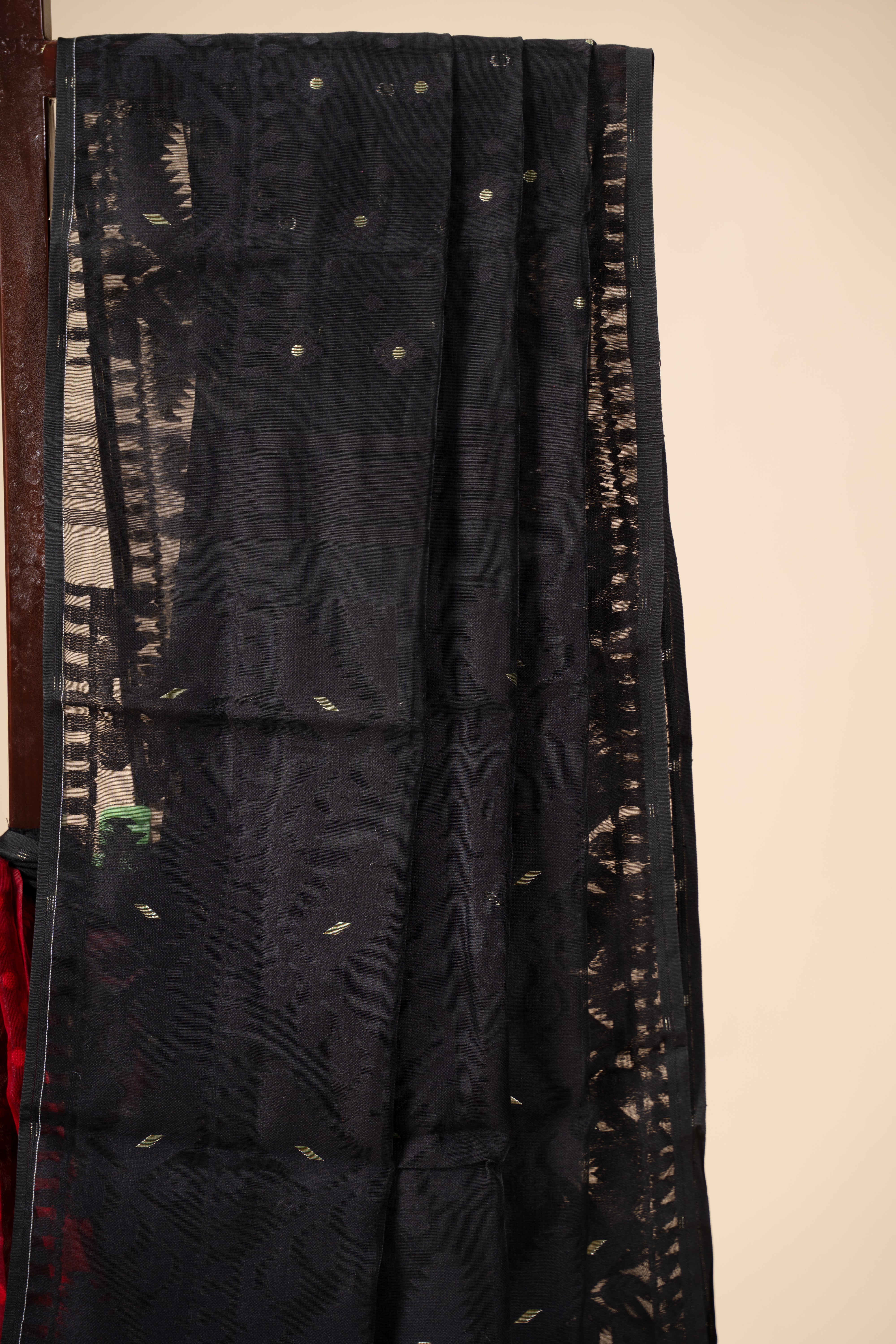 Black and Red Half n Half Saree with Golden Zari