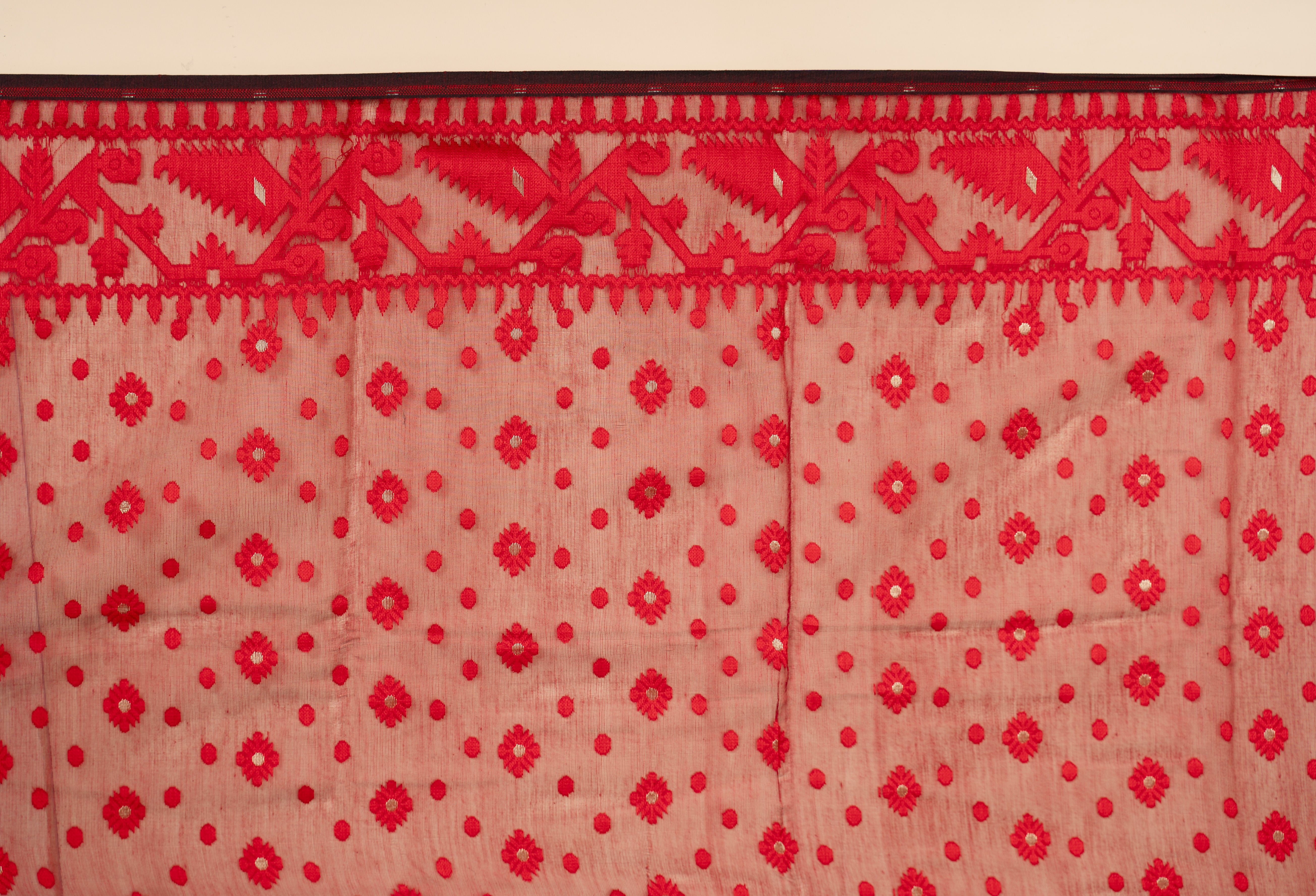 Black and Red Half n Half Saree with Golden Zari