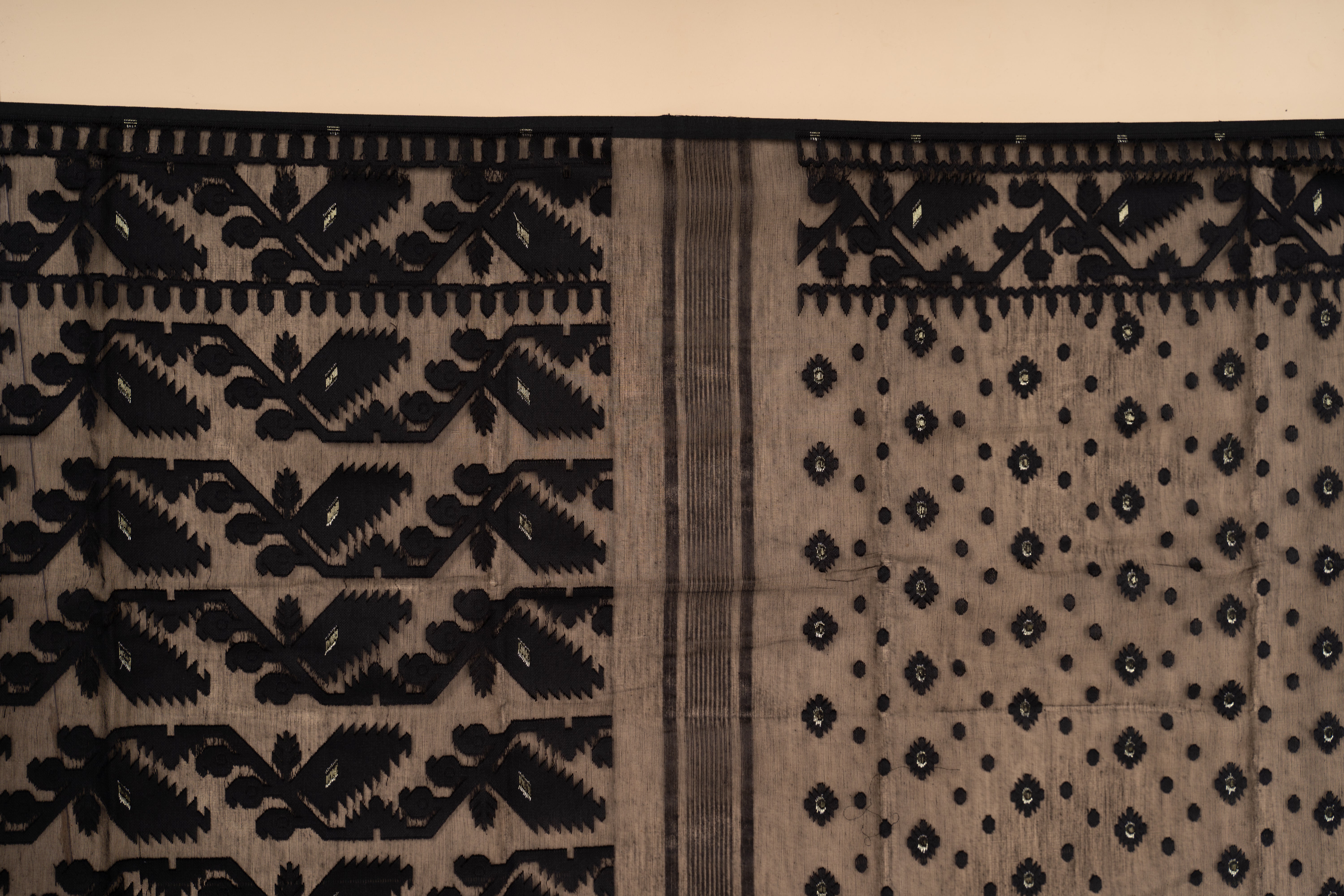 Black and Red Half n Half Saree with Golden Zari