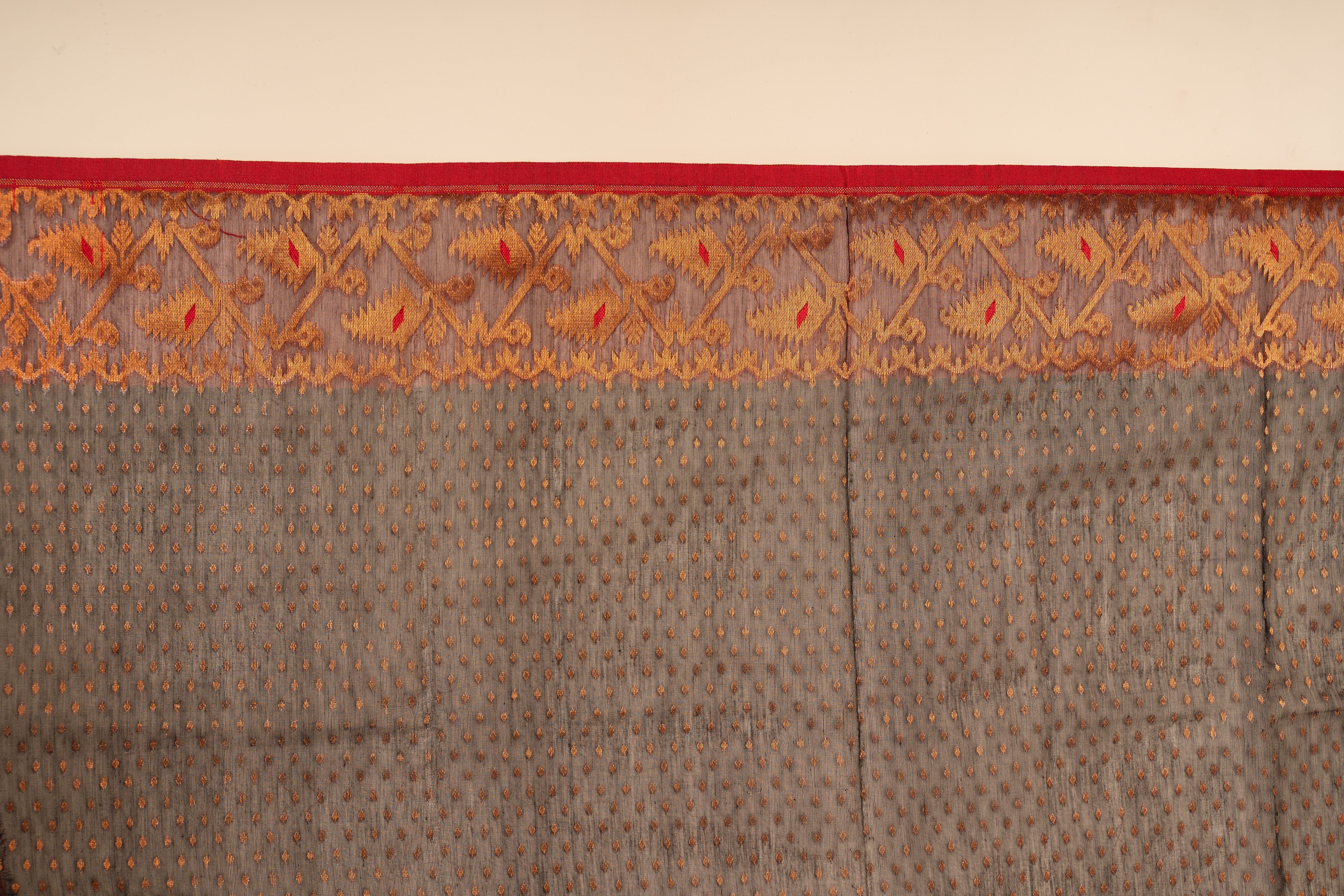 Black and Red Pallu with Copper Zari Dhakai Jamdani Saree