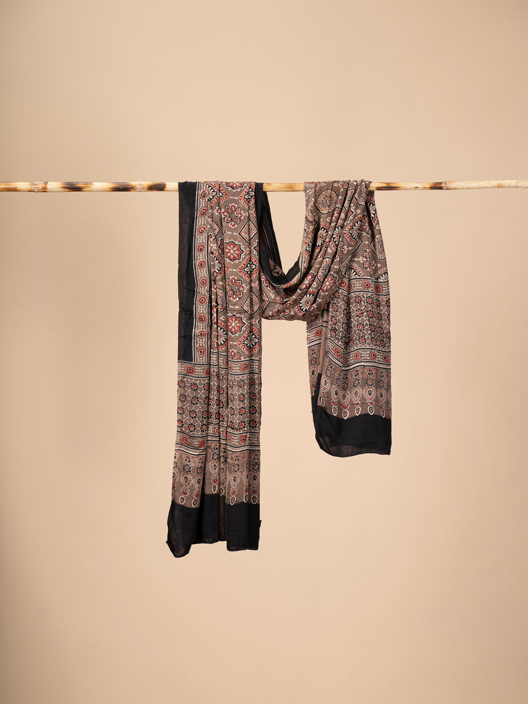 Hand Block Print Ajrakh Dupatta on Modal Silk