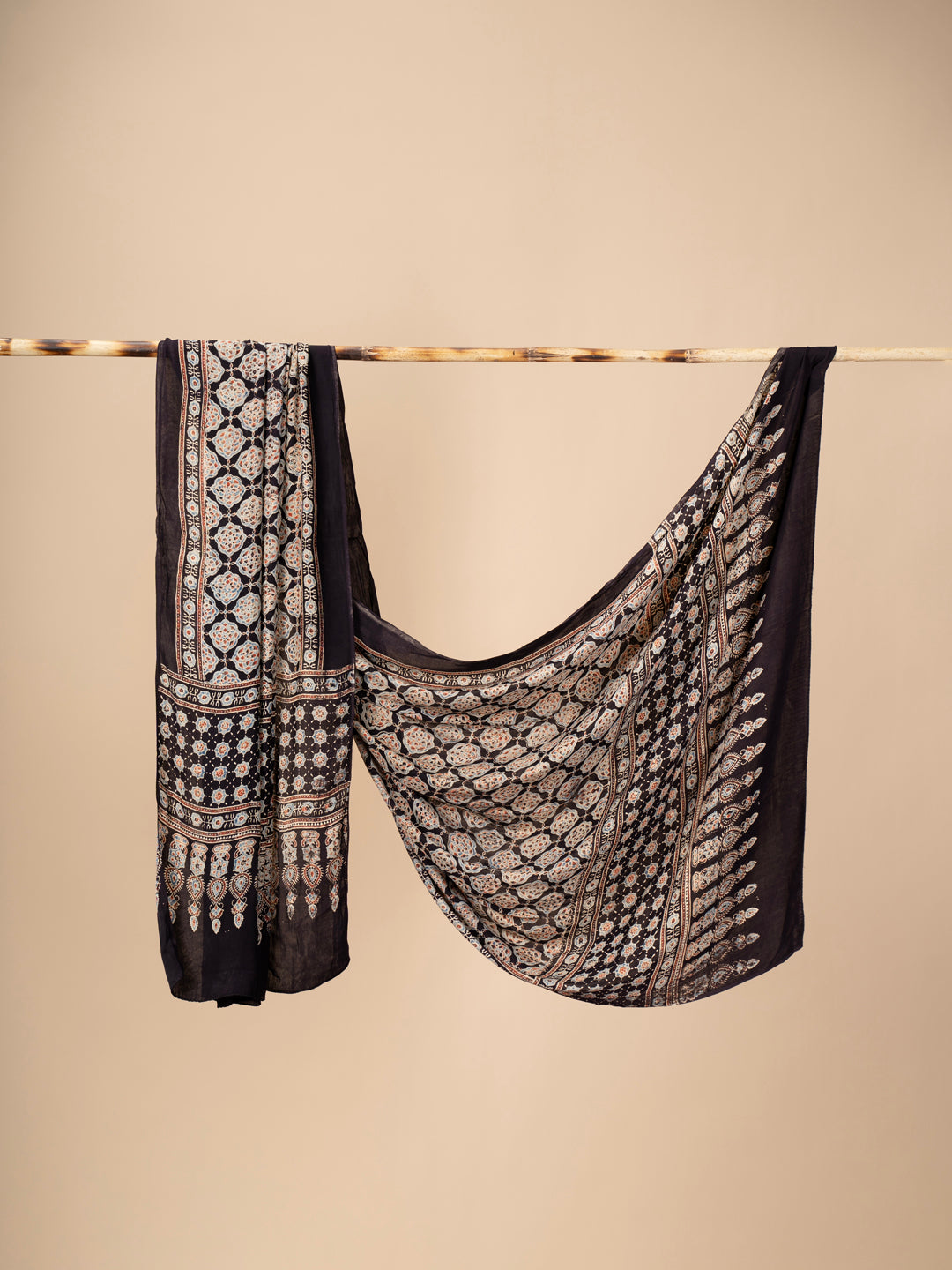 Hand Block Print Ajrakh Dupatta on Modal Silk