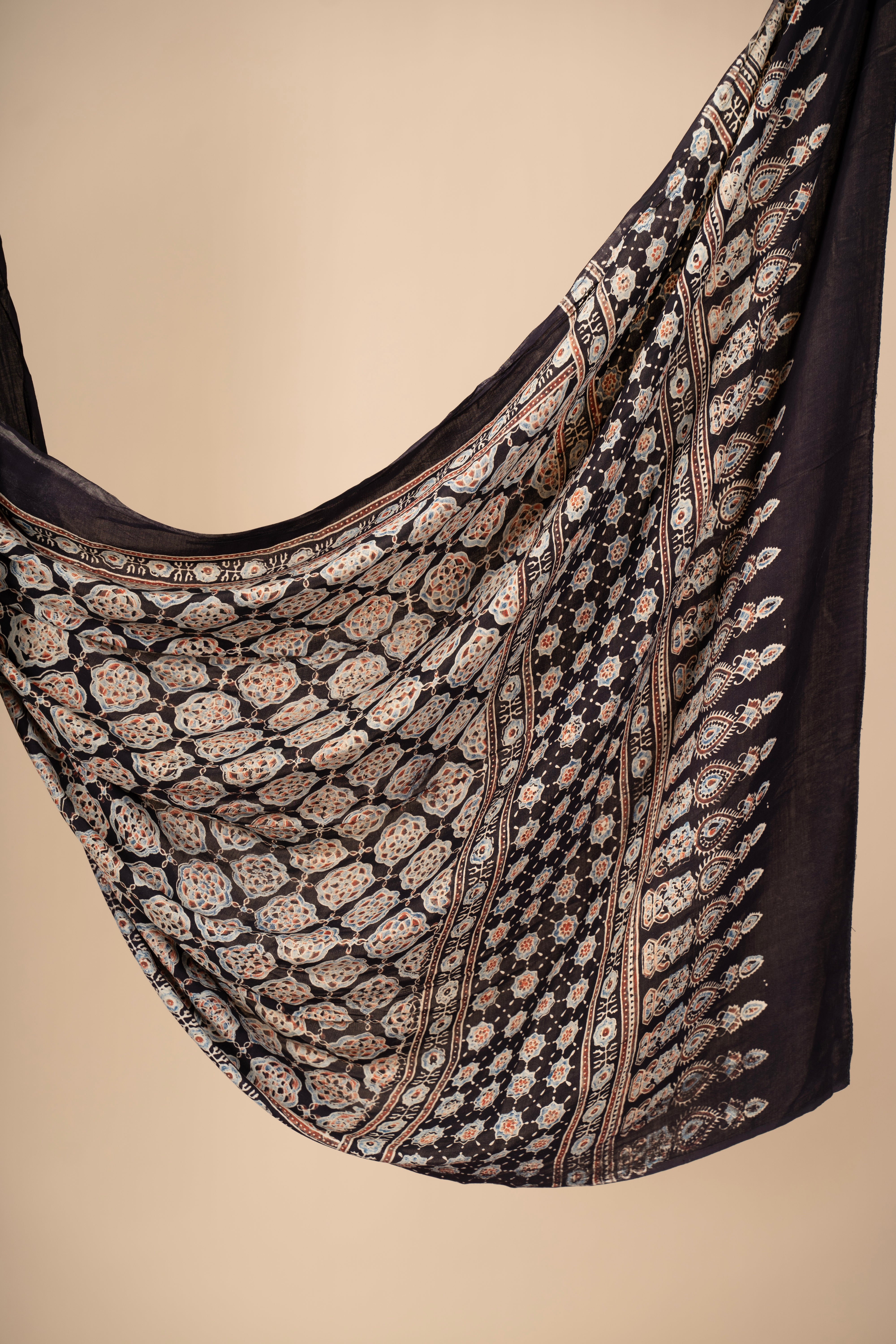 Hand Block Print Ajrakh Dupatta on Modal Silk