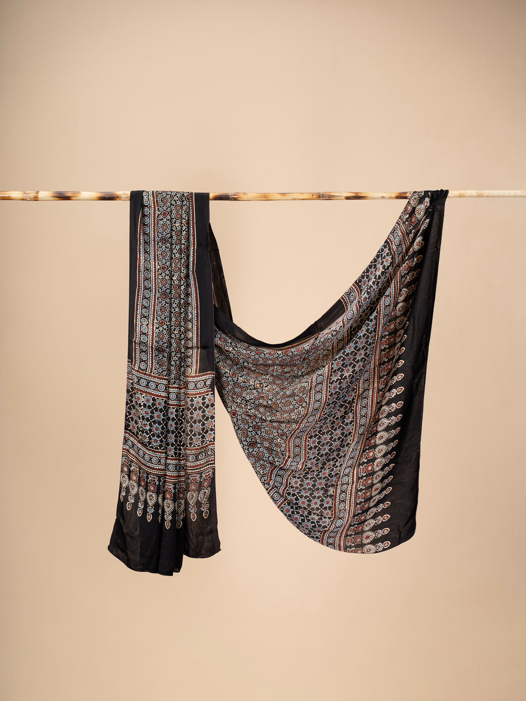 Hand Block Print Ajrakh Dupatta on Modal Silk