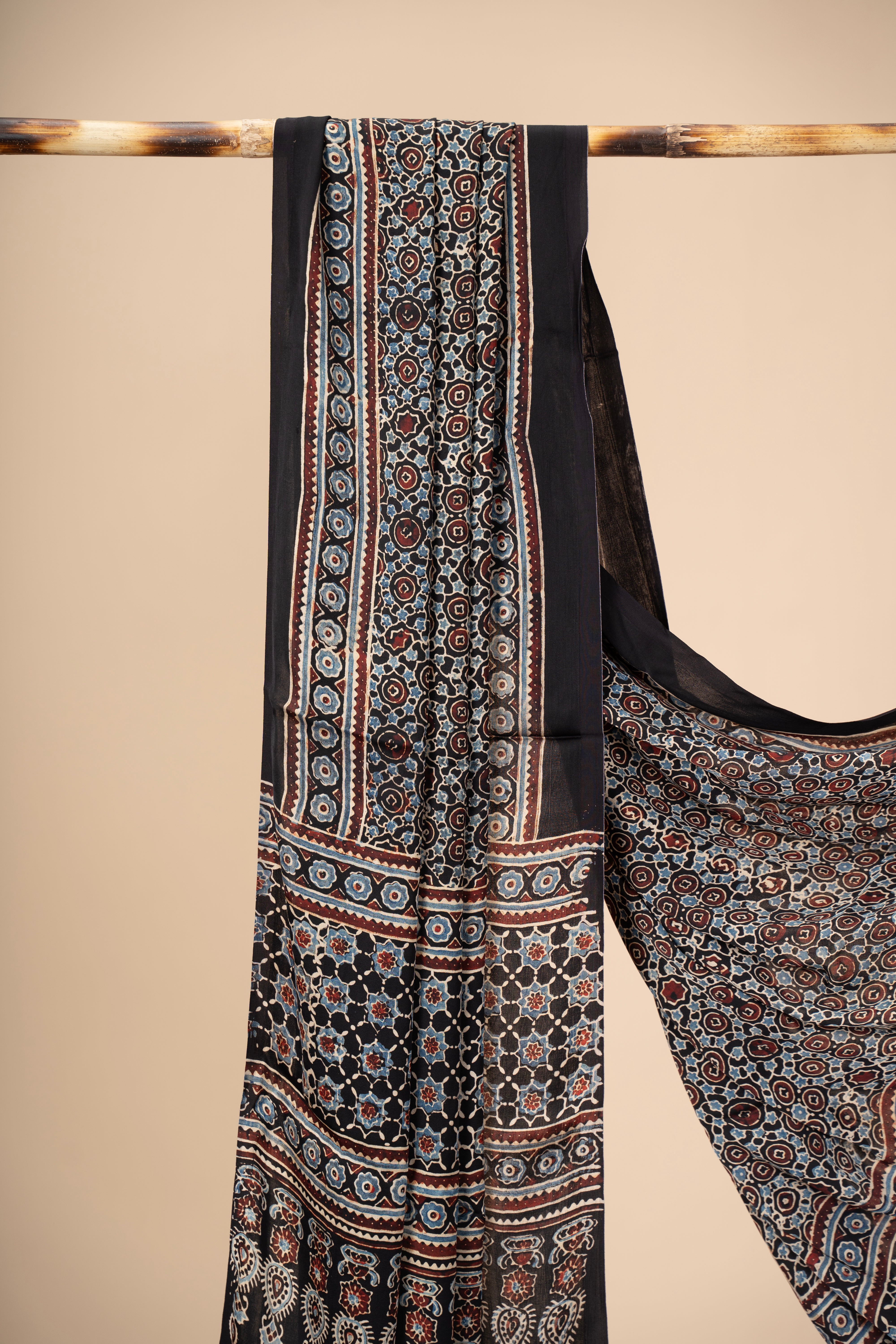 Hand Block Print Ajrakh Dupatta on Modal Silk