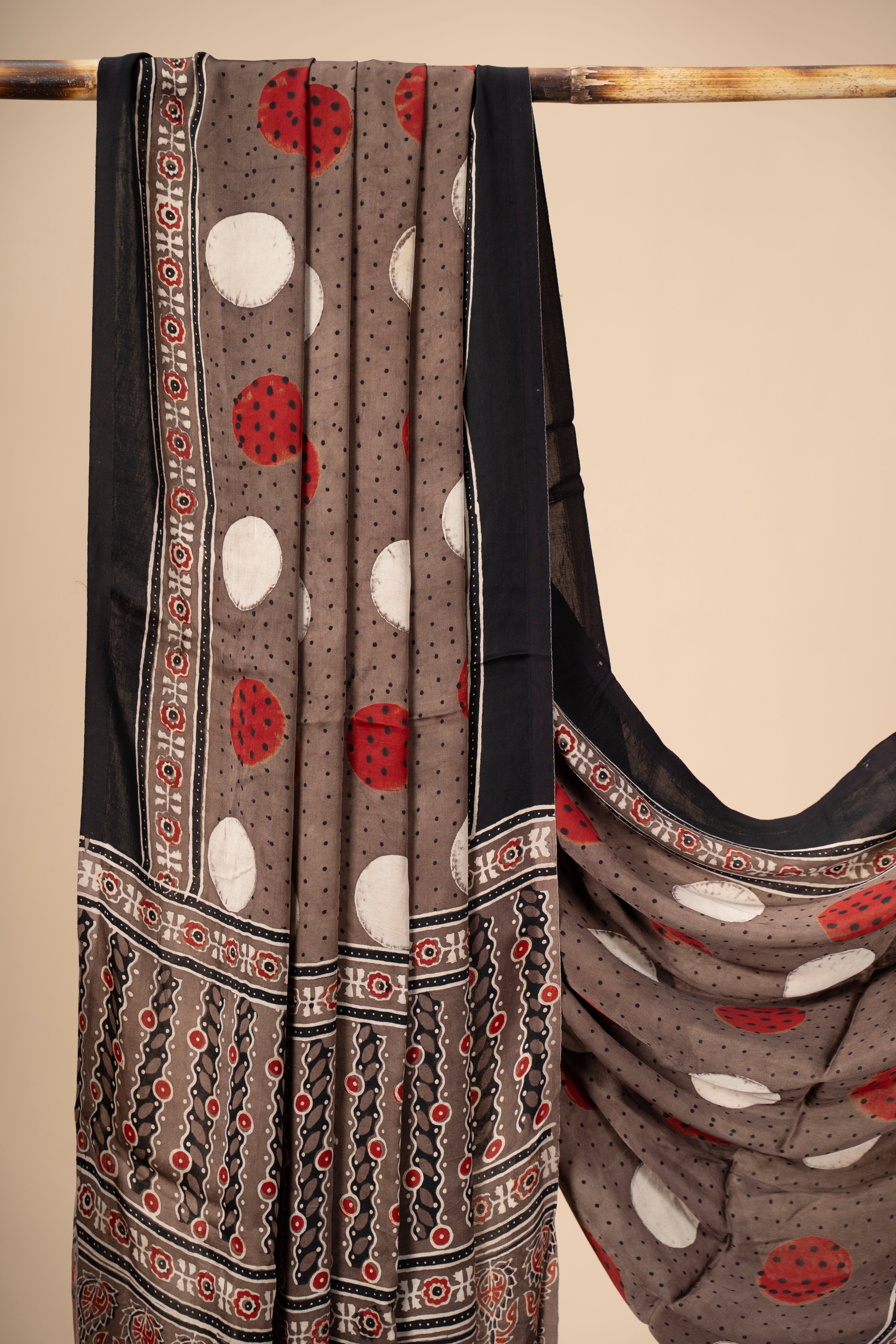 Hand Block Print Ajrakh Dupatta on Modal Silk