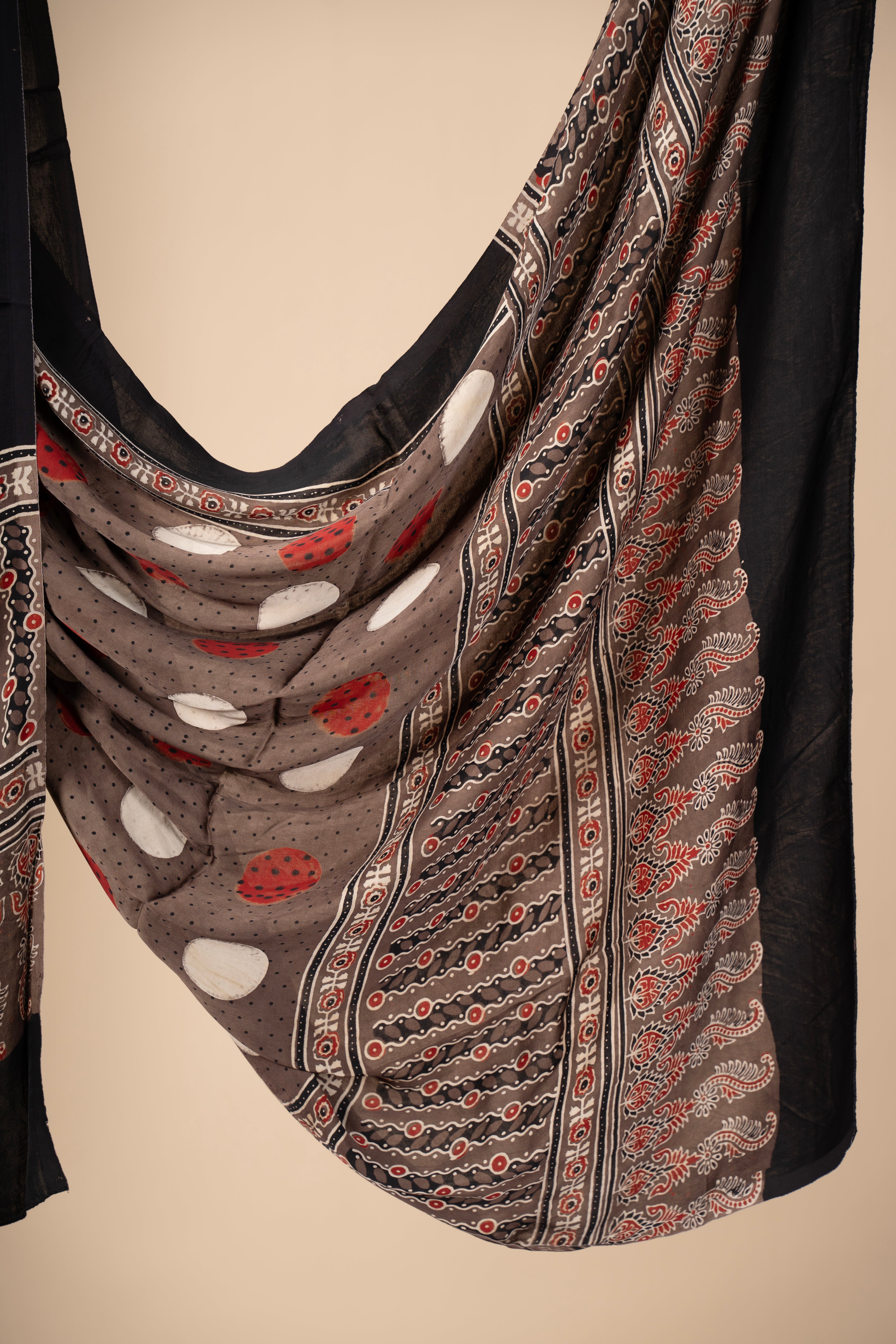 Hand Block Print Ajrakh Dupatta on Modal Silk