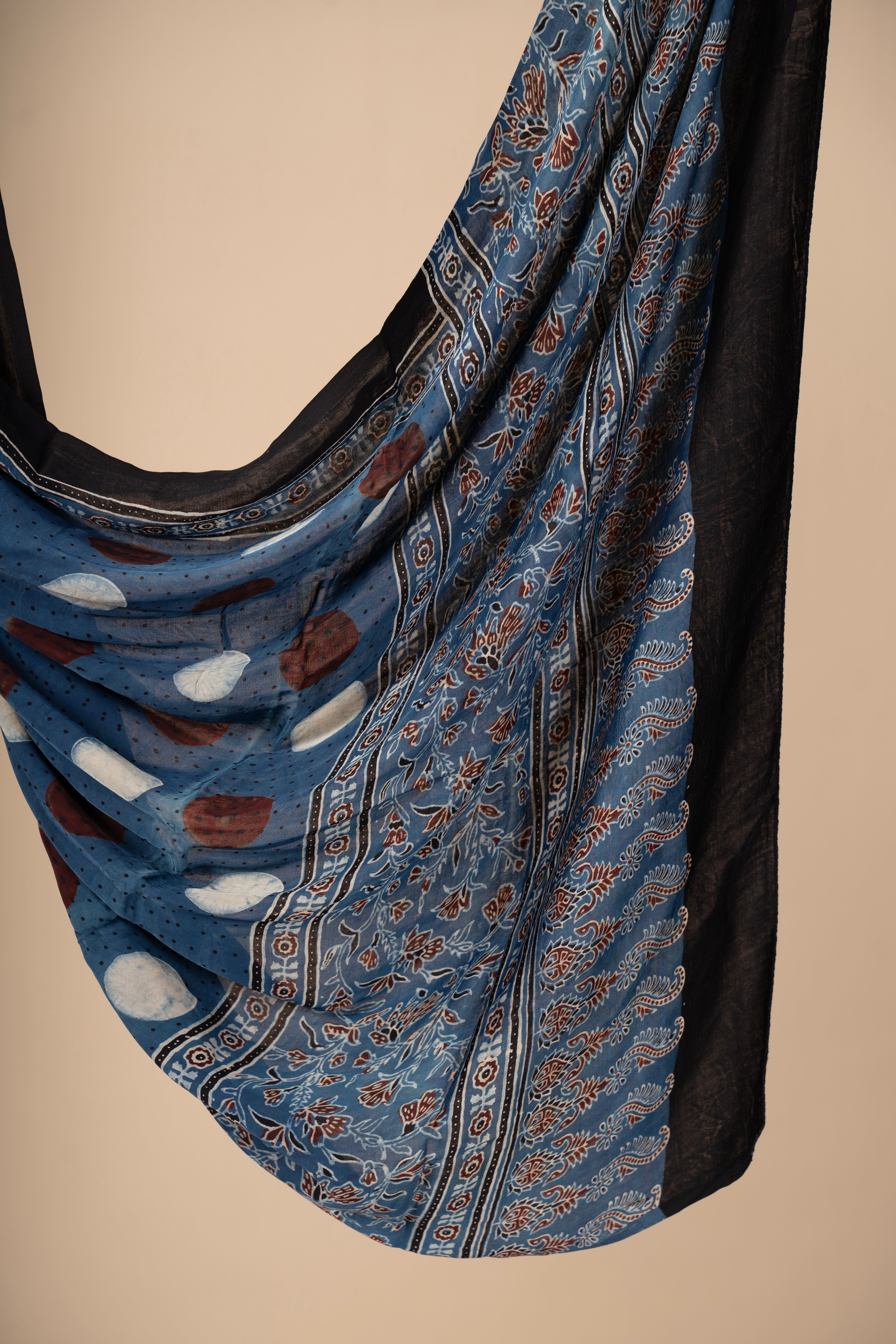 Hand Block Print Ajrakh Dupatta on Modal Silk