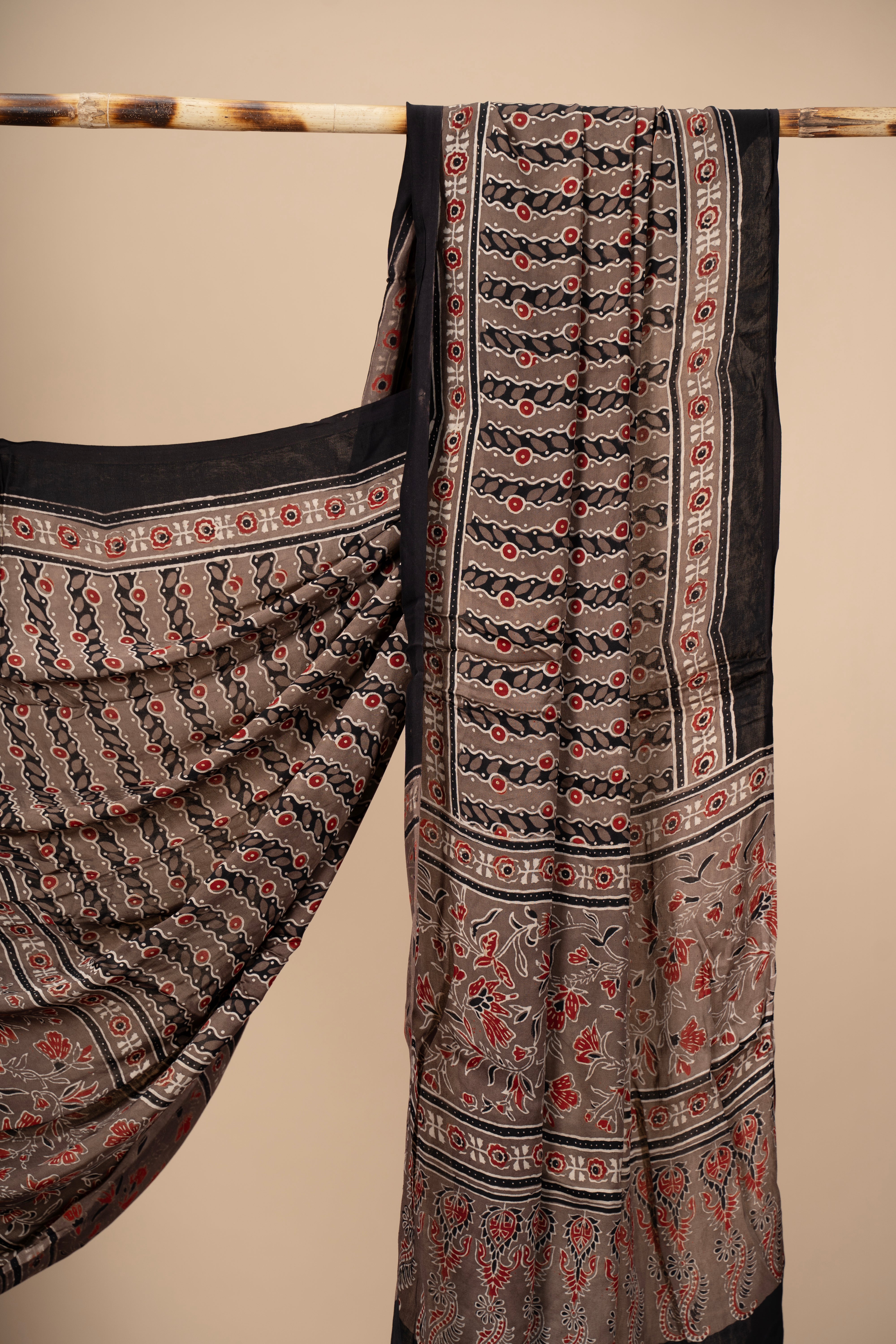 Hand Block Print Ajrakh Dupatta on Modal Silk