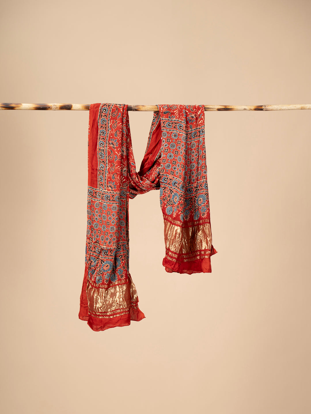 Ajrakh block Print Modal Silk Dupatta With Lagdi Patta