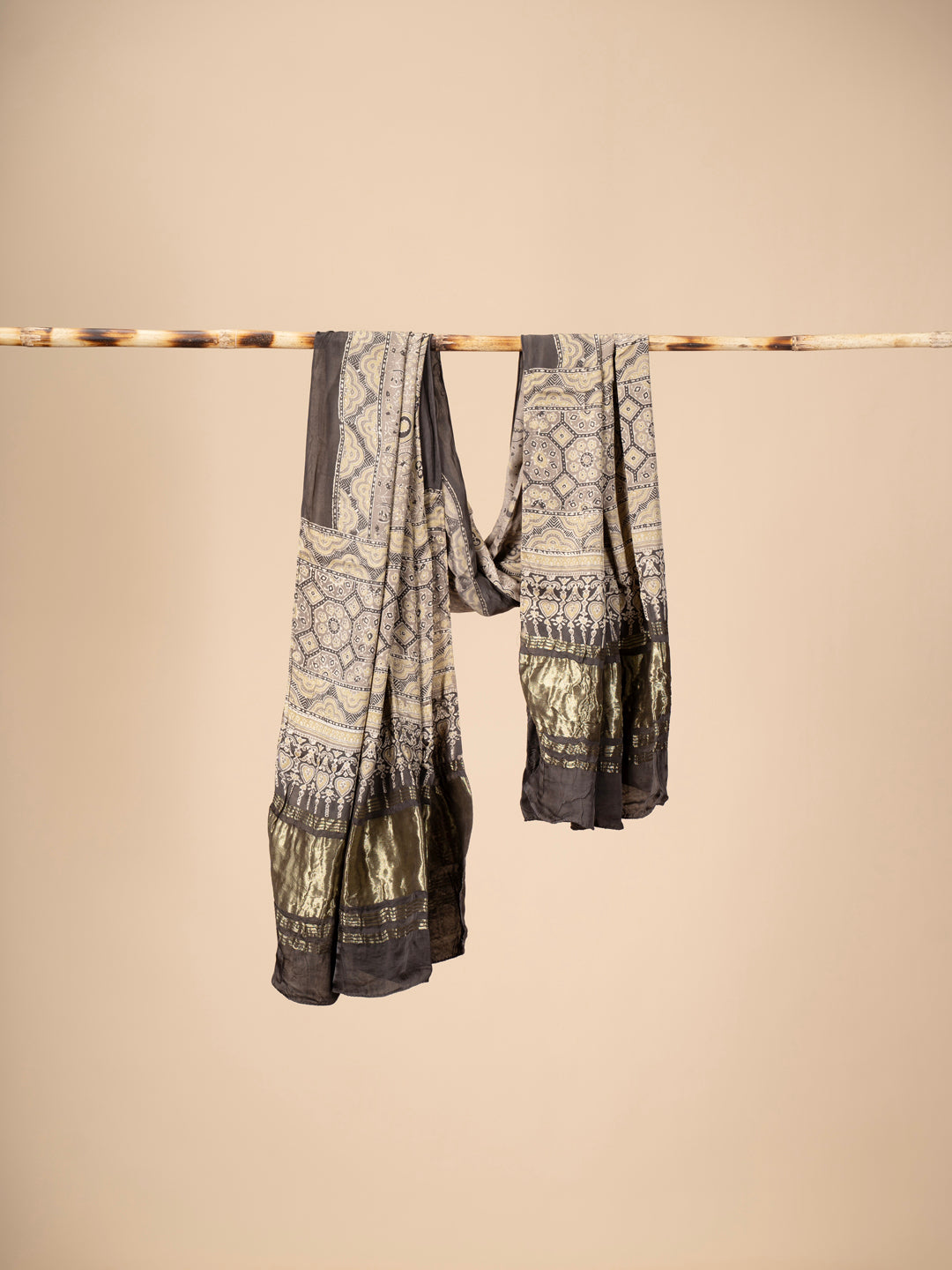 Ajrakh block Print Modal Silk Dupatta With Lagdi Patta