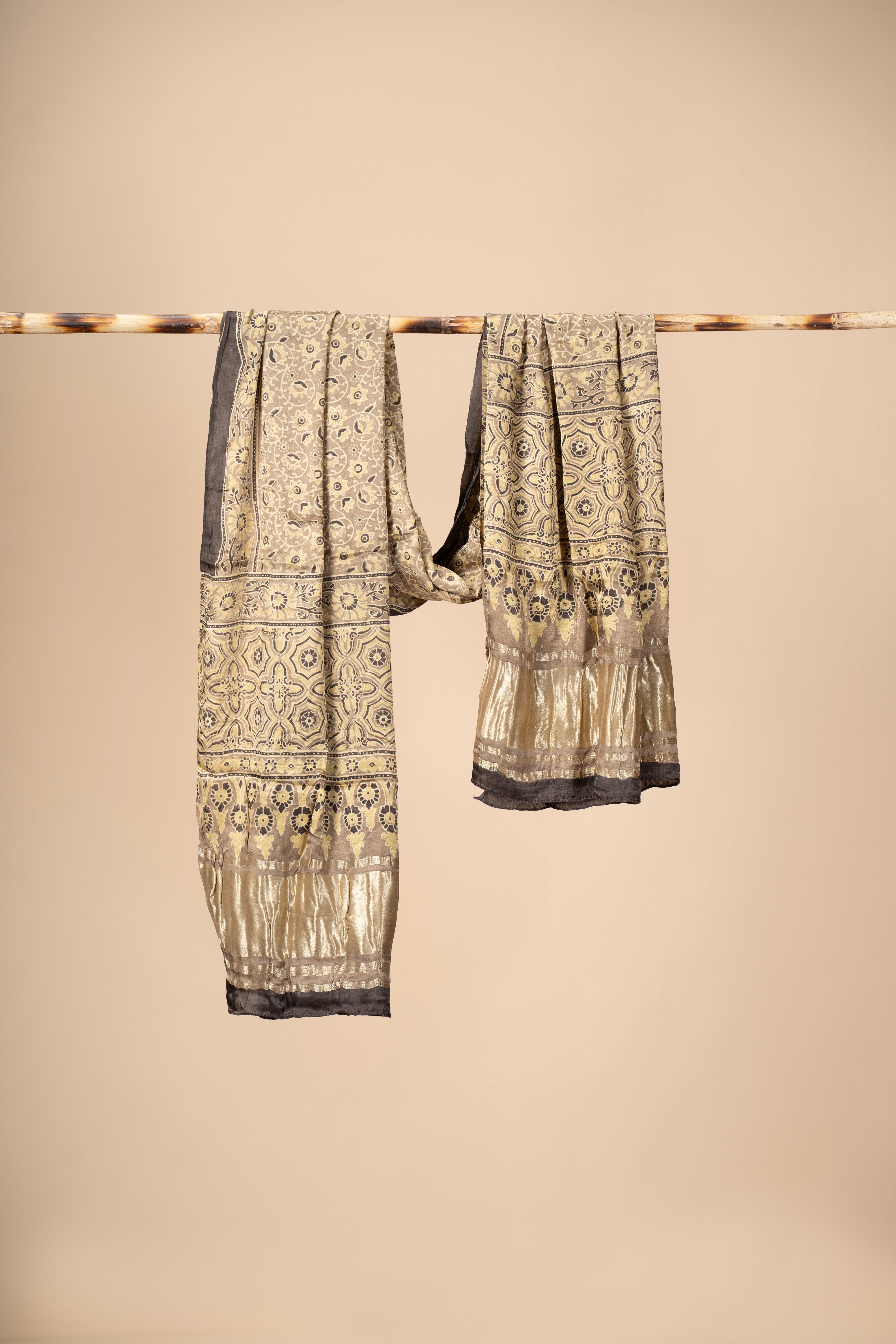 Ajrakh block Print Modal Silk Dupatta With Lagdi Patta