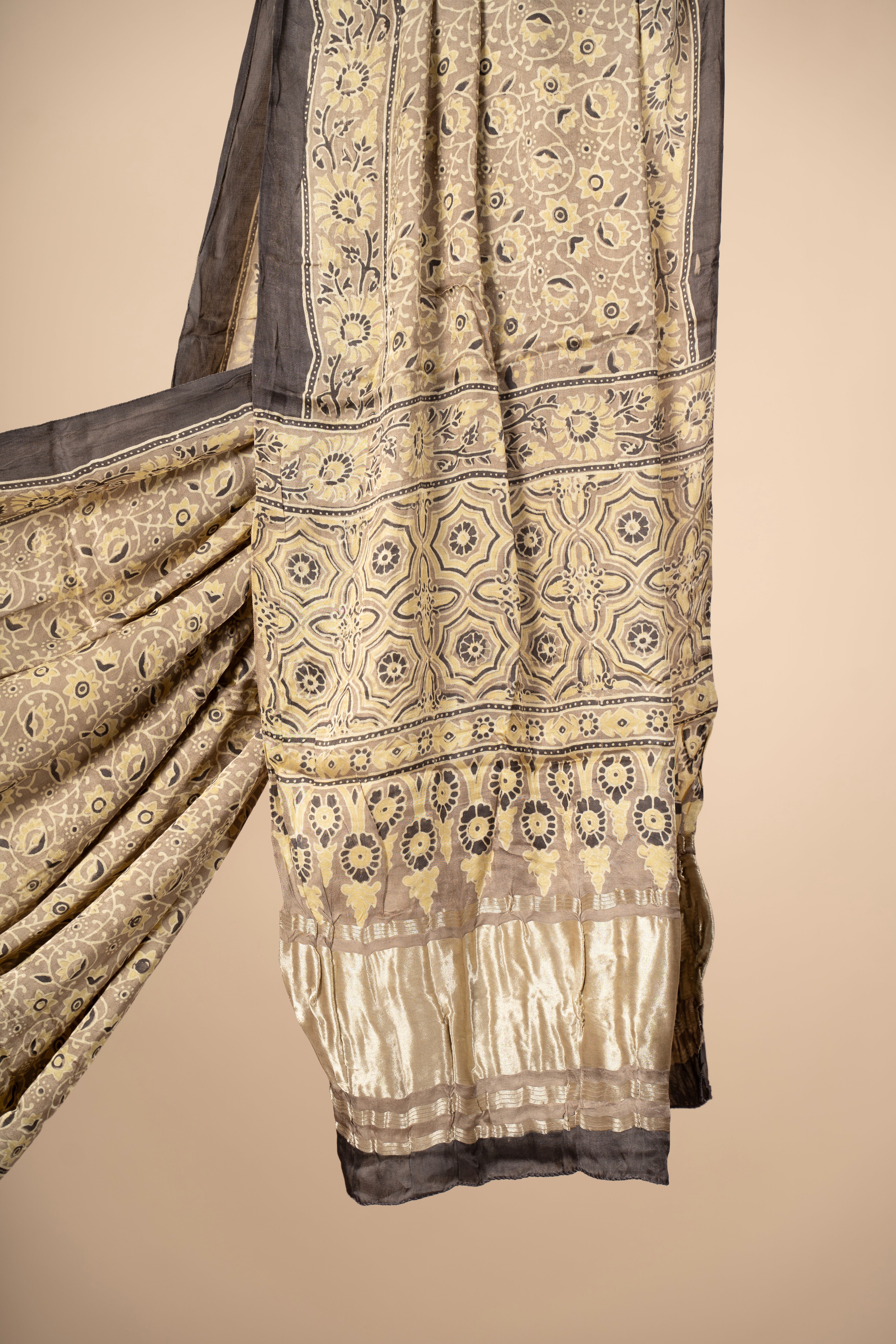 Ajrakh block Print Modal Silk Dupatta With Lagdi Patta