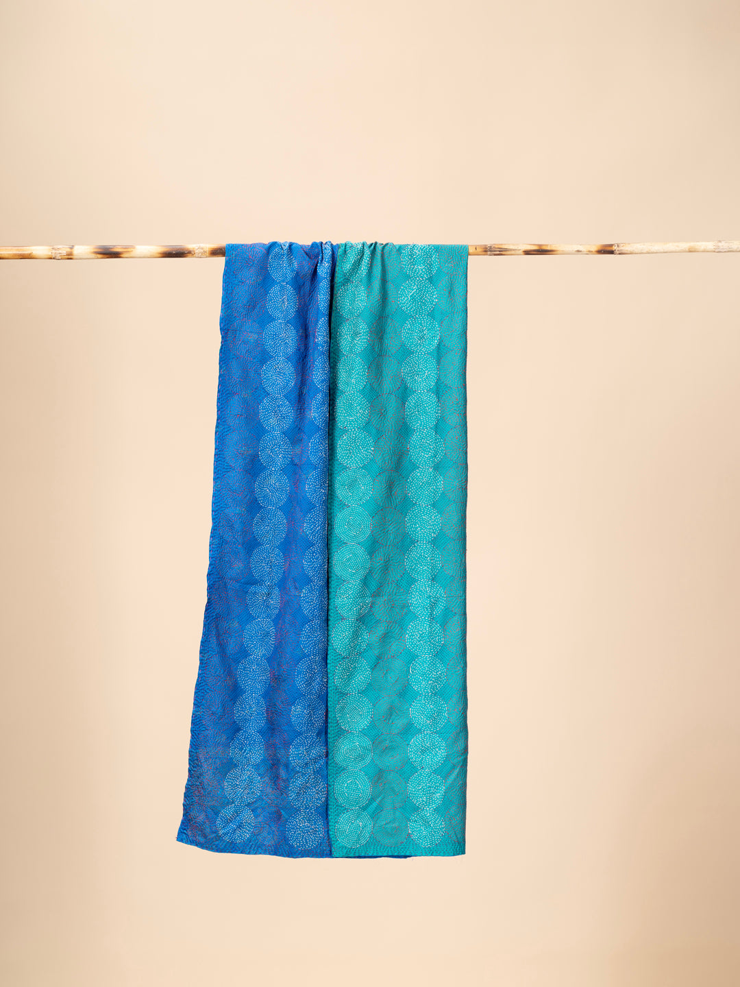 Up-cycled reversible silk Kantha Stitch Dupatta