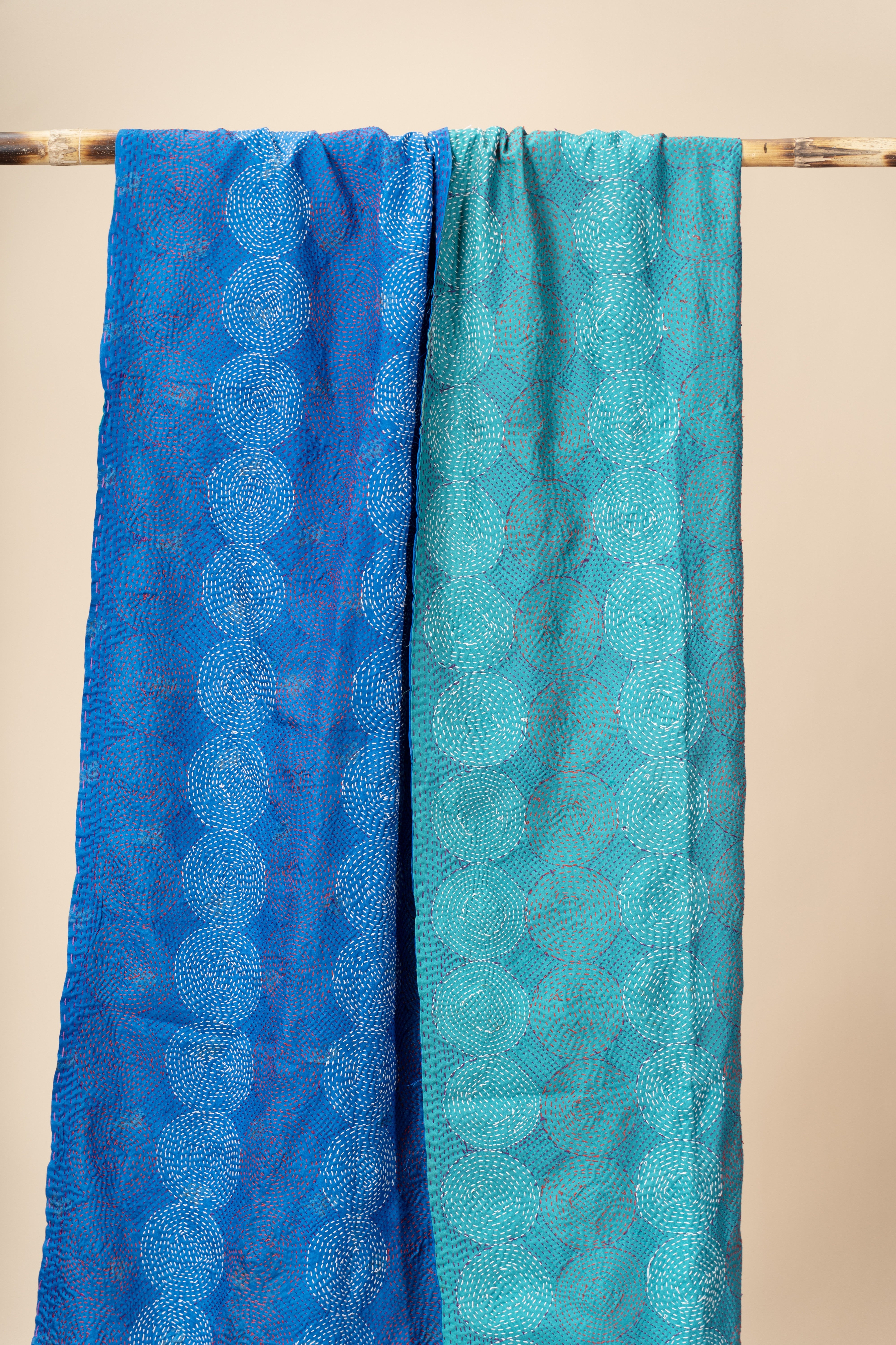 Up-cycled reversible silk Kantha Stitch Dupatta