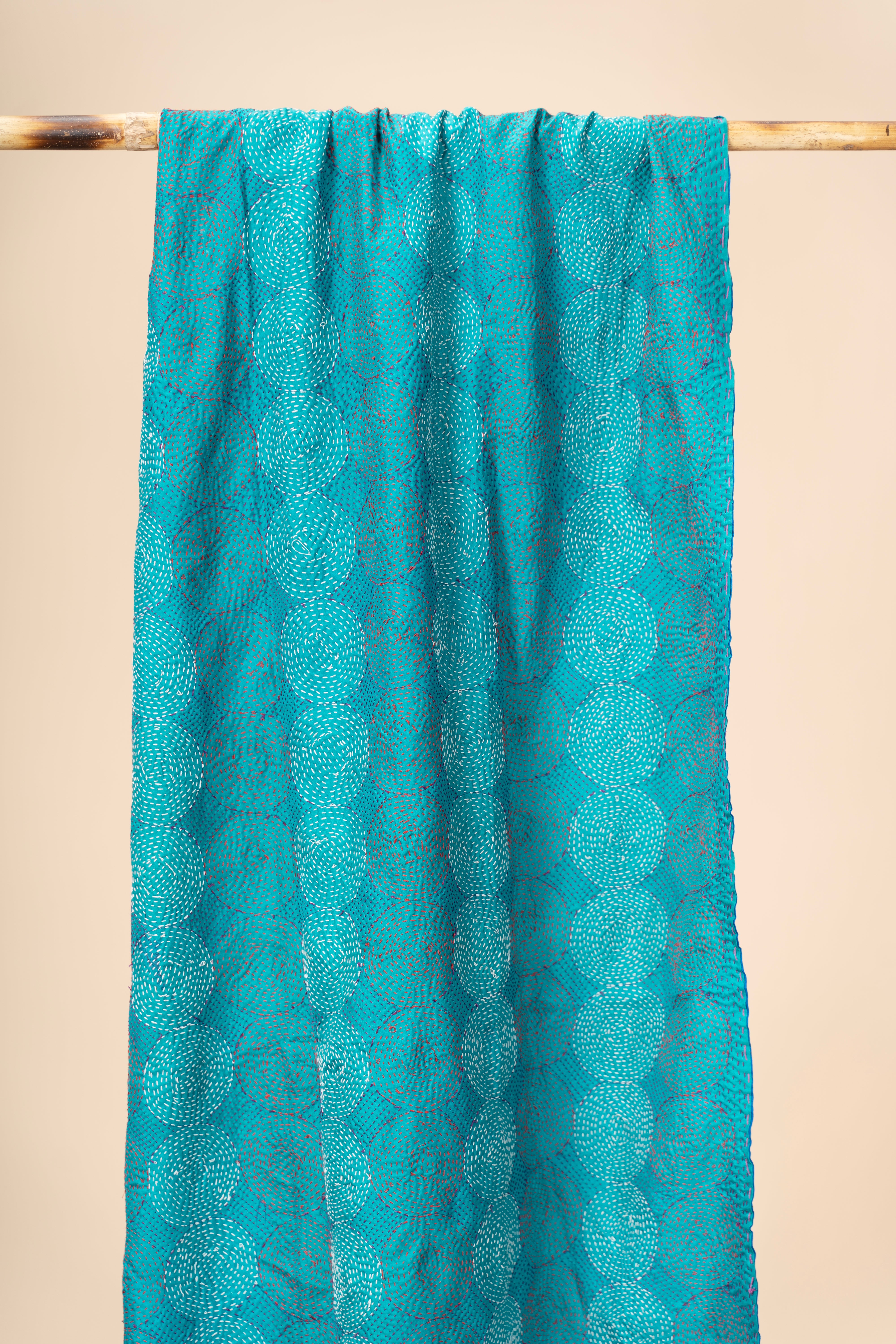 Up-cycled reversible silk Kantha Stitch Dupatta