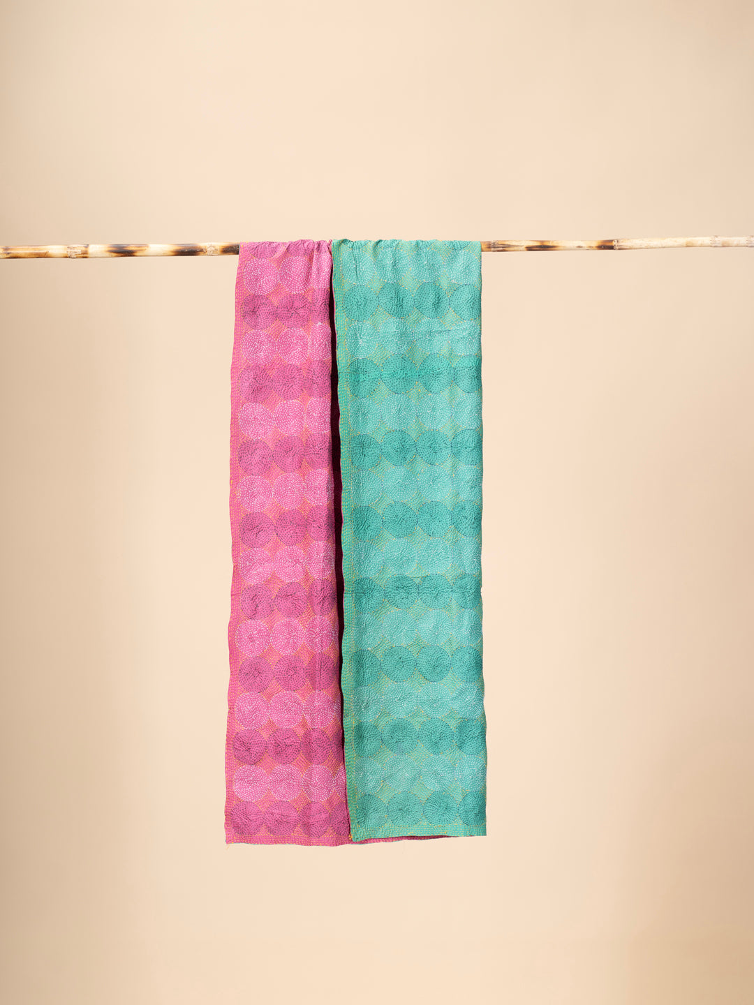 Up-cycled reversible silk Kantha Stitch Dupatta