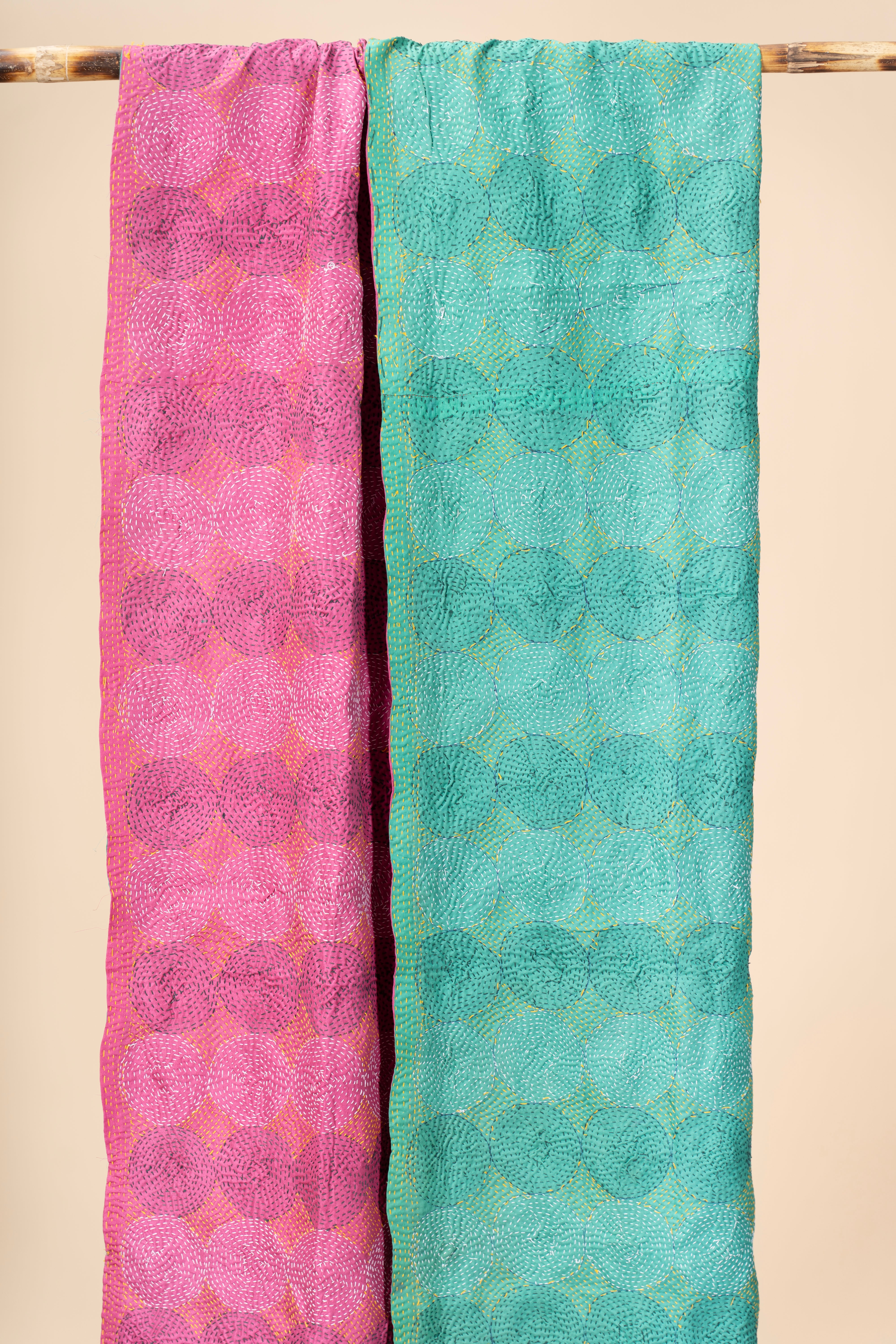 Up-cycled reversible silk Kantha Stitch Dupatta