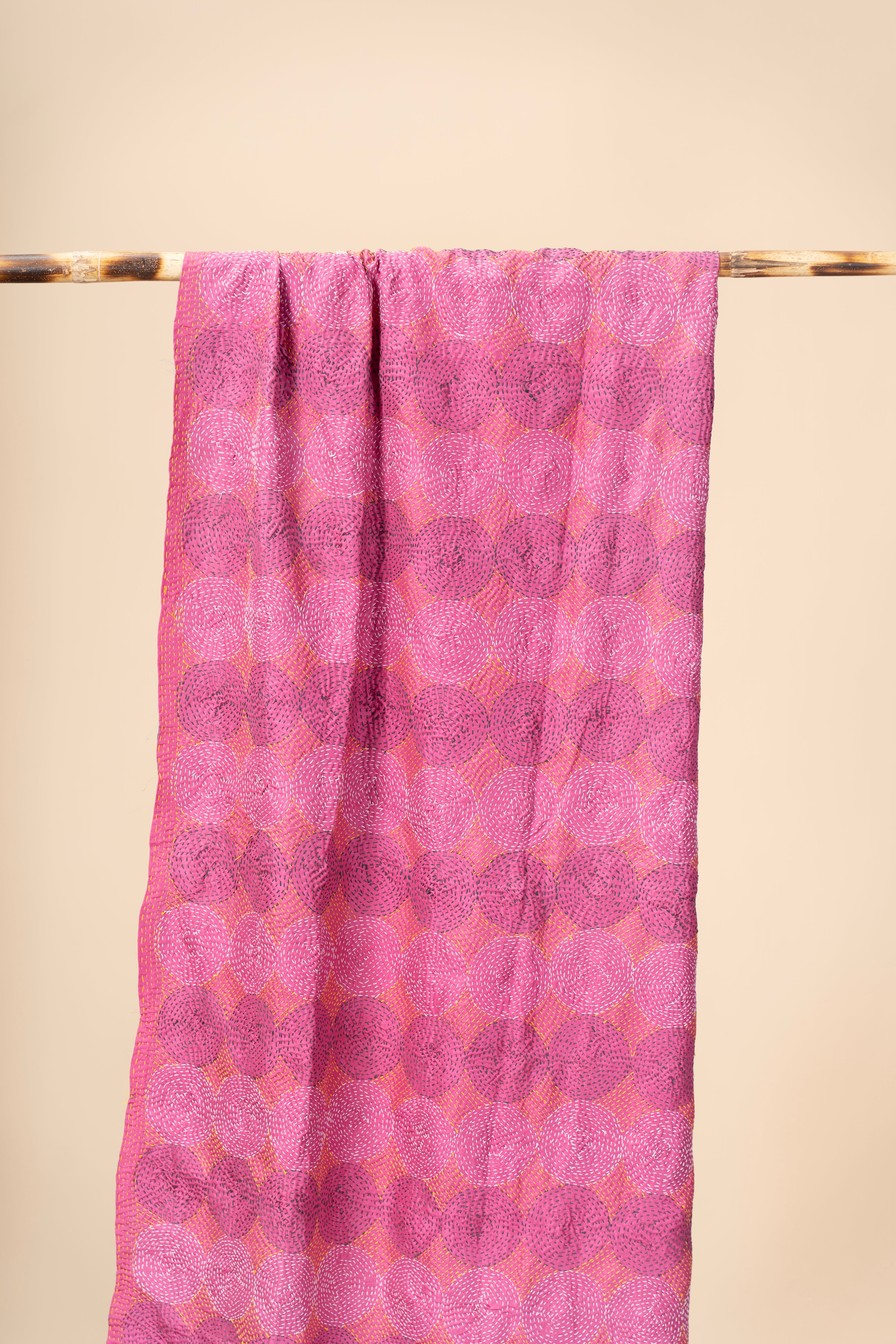 Up-cycled reversible silk Kantha Stitch Dupatta