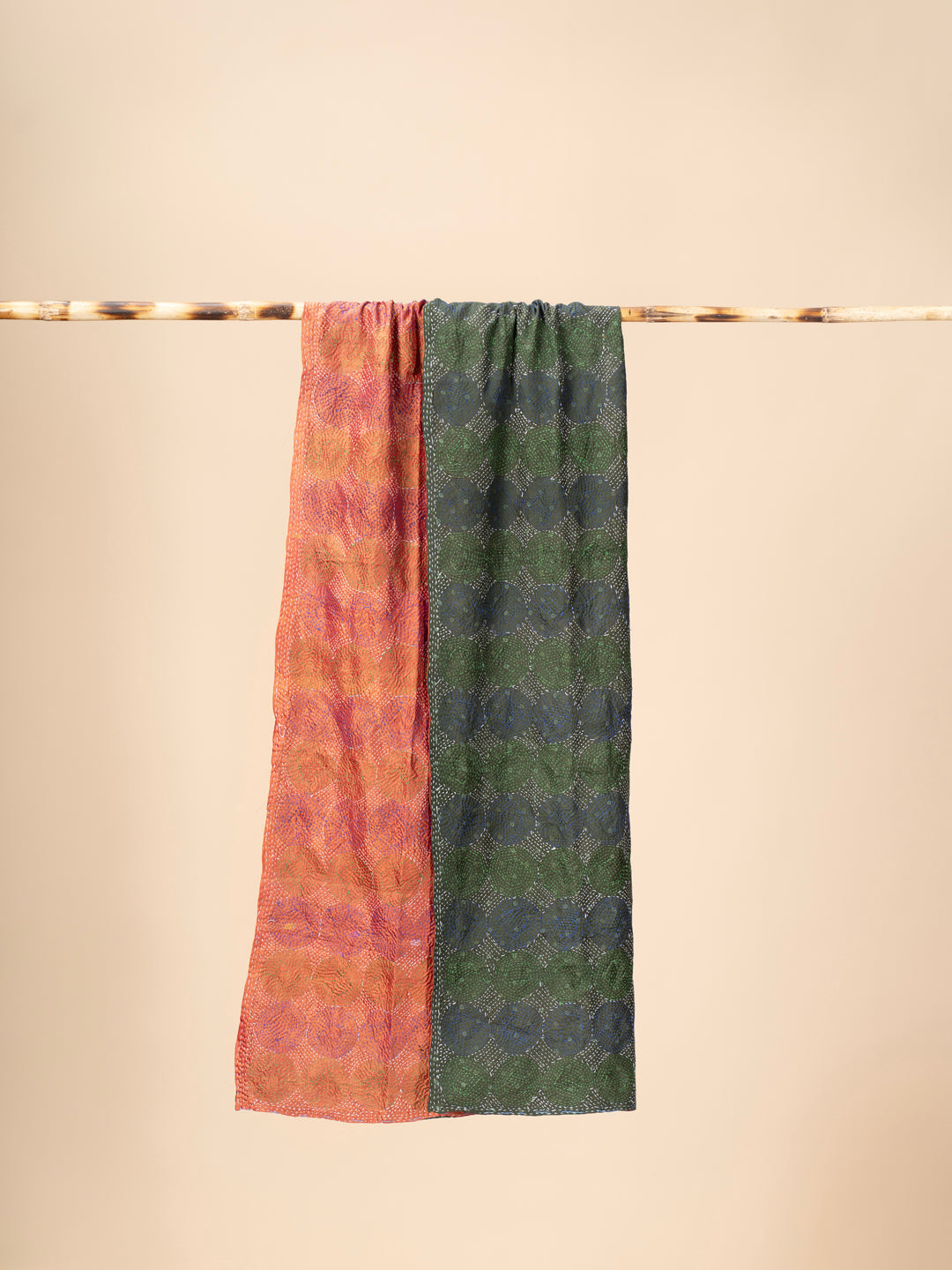 Up-cycled reversible silk Kantha Stitch Dupatta