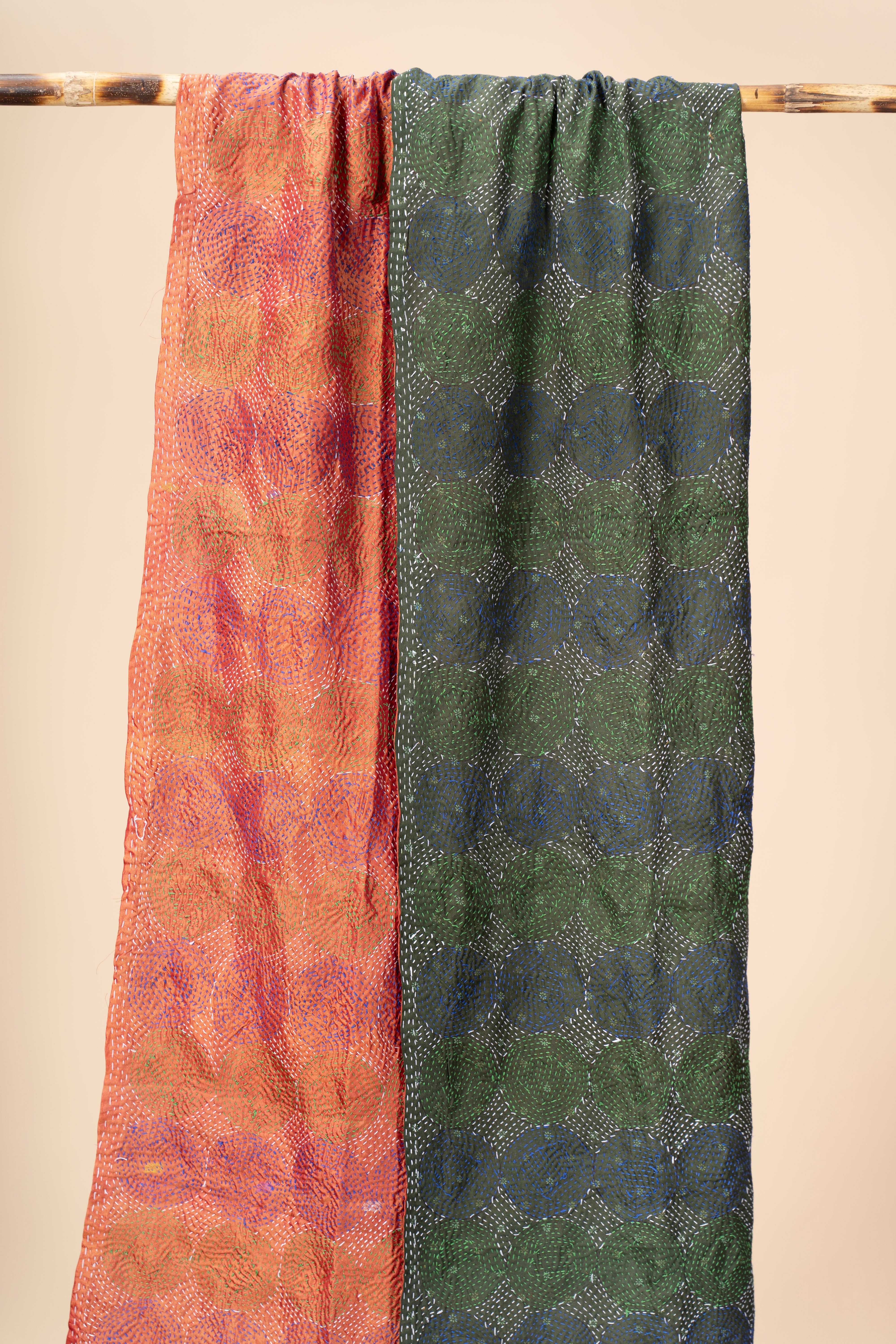 Up-cycled reversible silk Kantha Stitch Dupatta